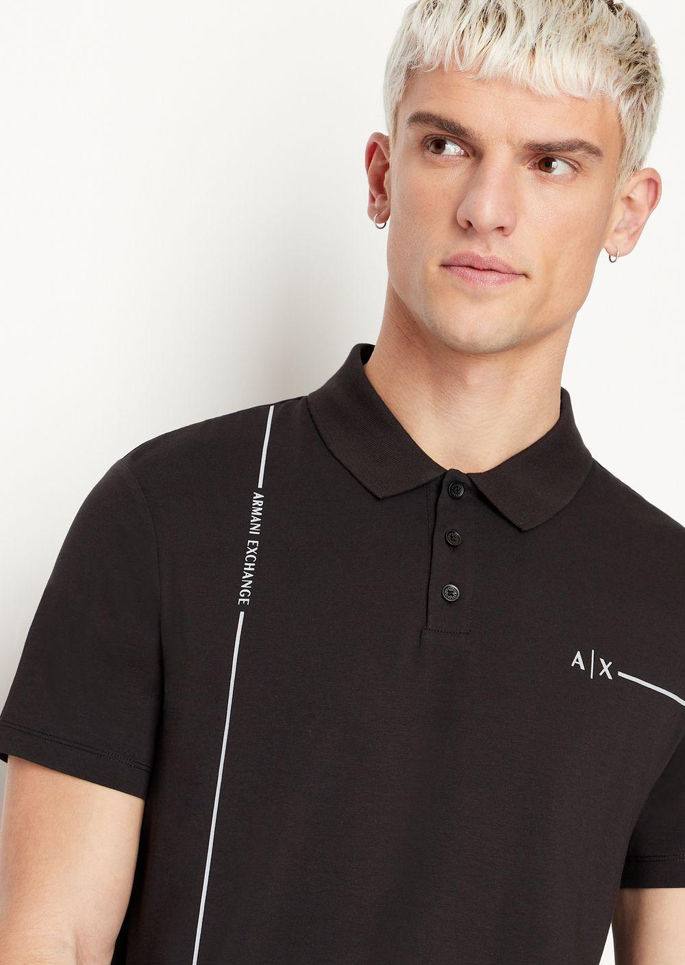 Armani Exchange Organic Stretch Jersey Cotton Logo Polo Shirt in Black for  Men | Lyst
