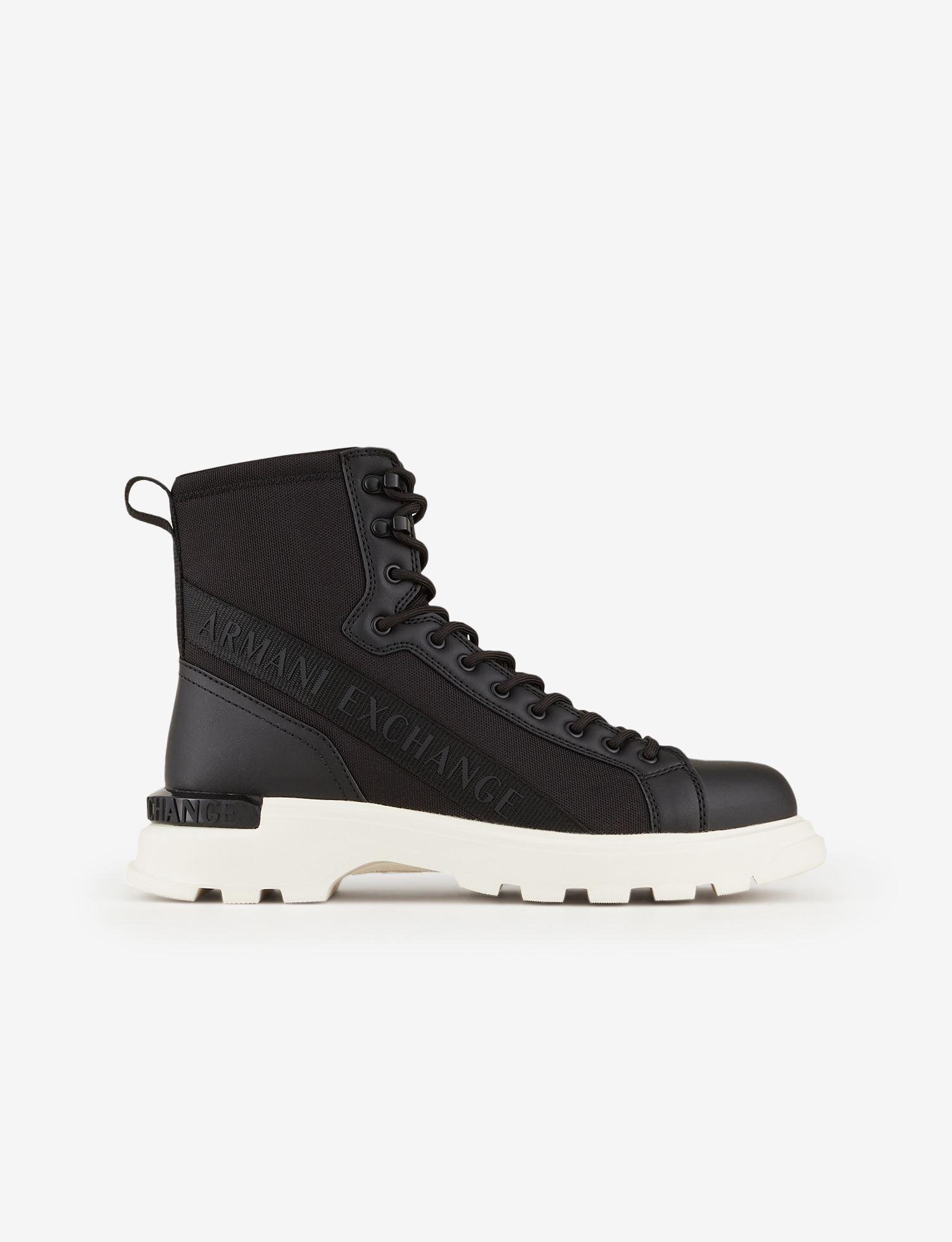 Armani Exchange High Top Lace Up Combat Boot in Black for Men | Lyst