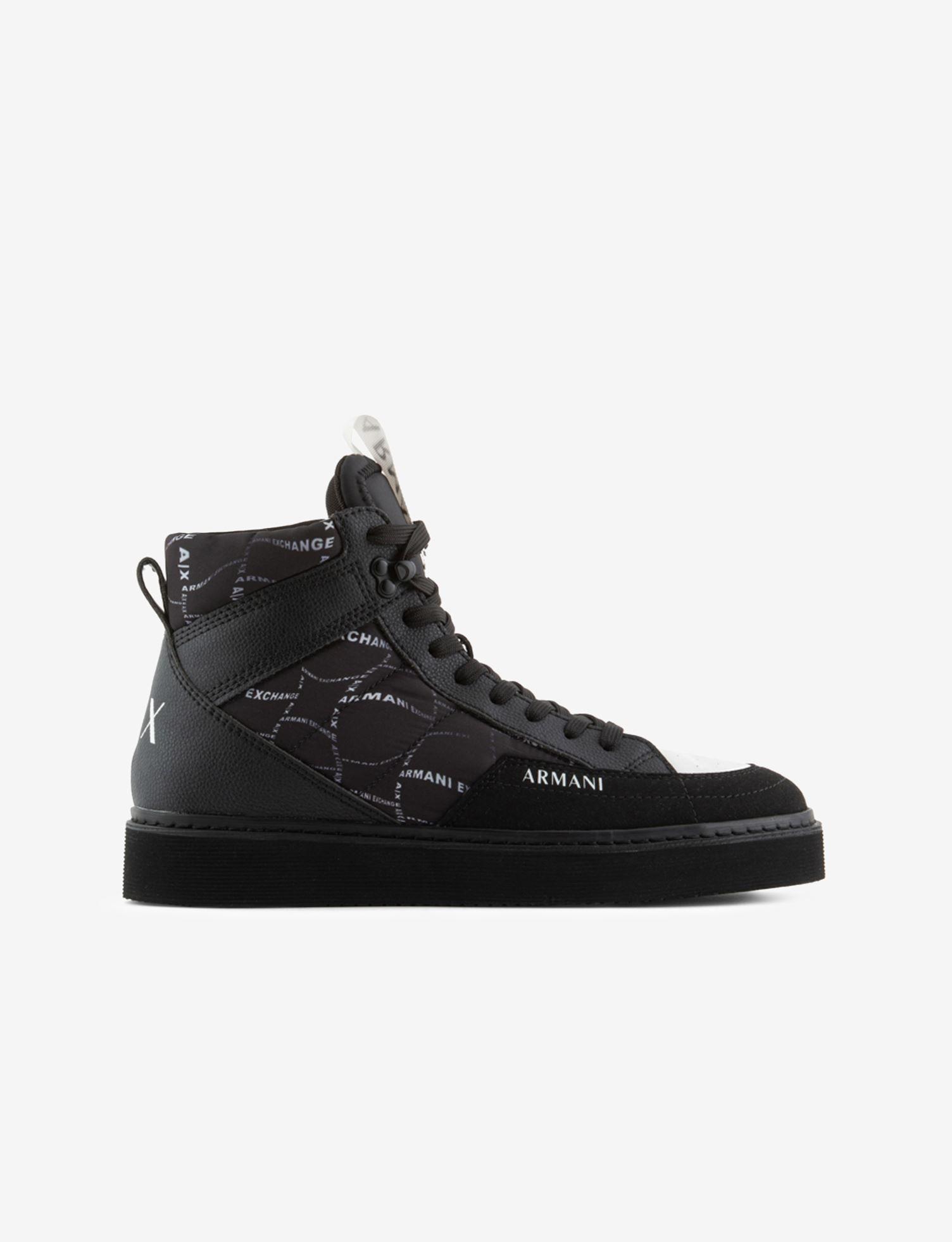 Armani Exchange High Top Logo Lettering Suede Blend Sneakers in Black for Men Lyst