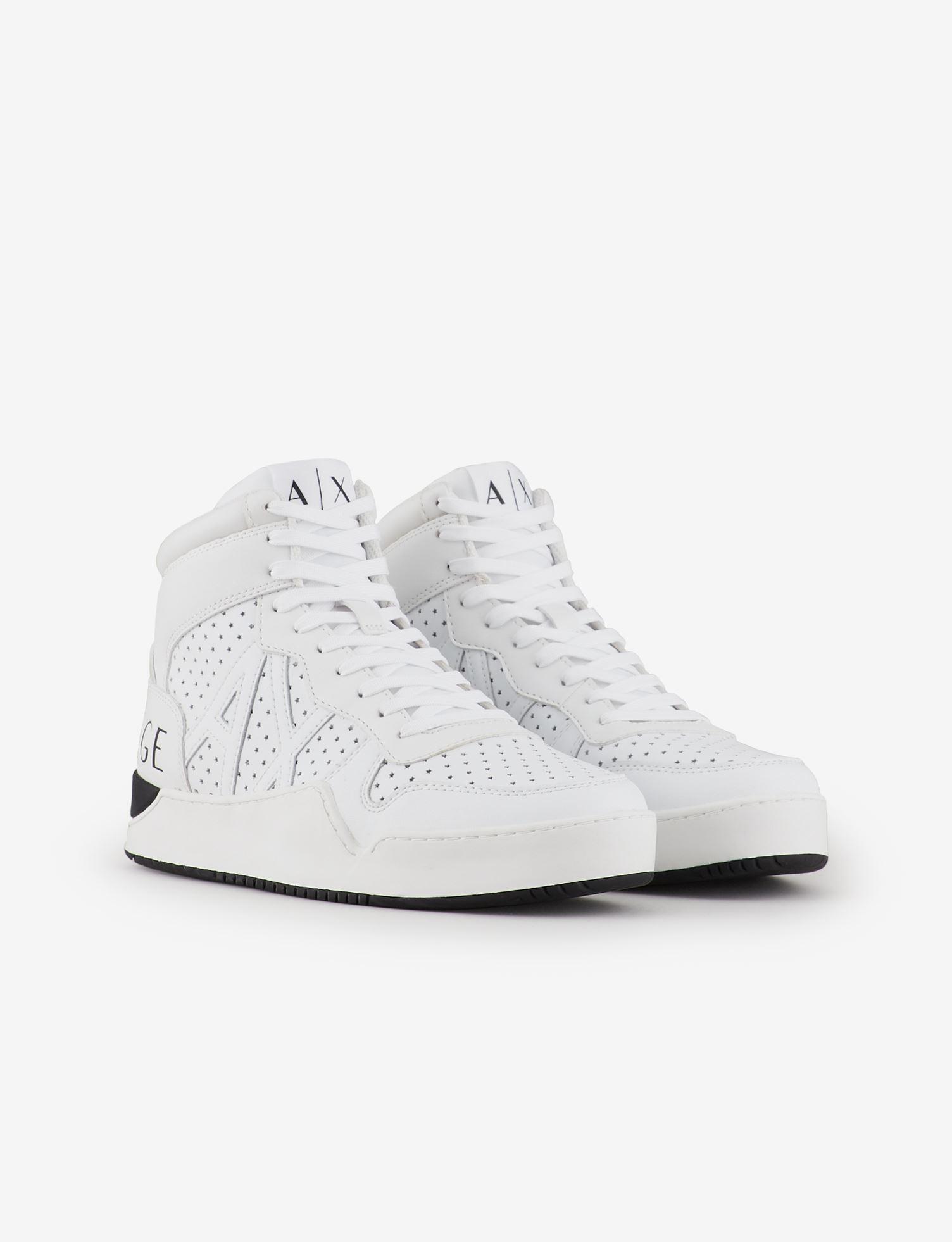 Armani Exchange Leather High-top Sneakers in White for Men | Lyst