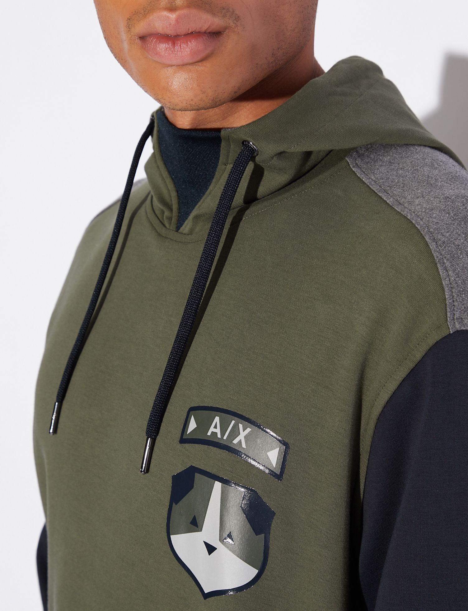 Armani Exchange Cotton Twotoned Hoodie in Dark Green (Green) for Men