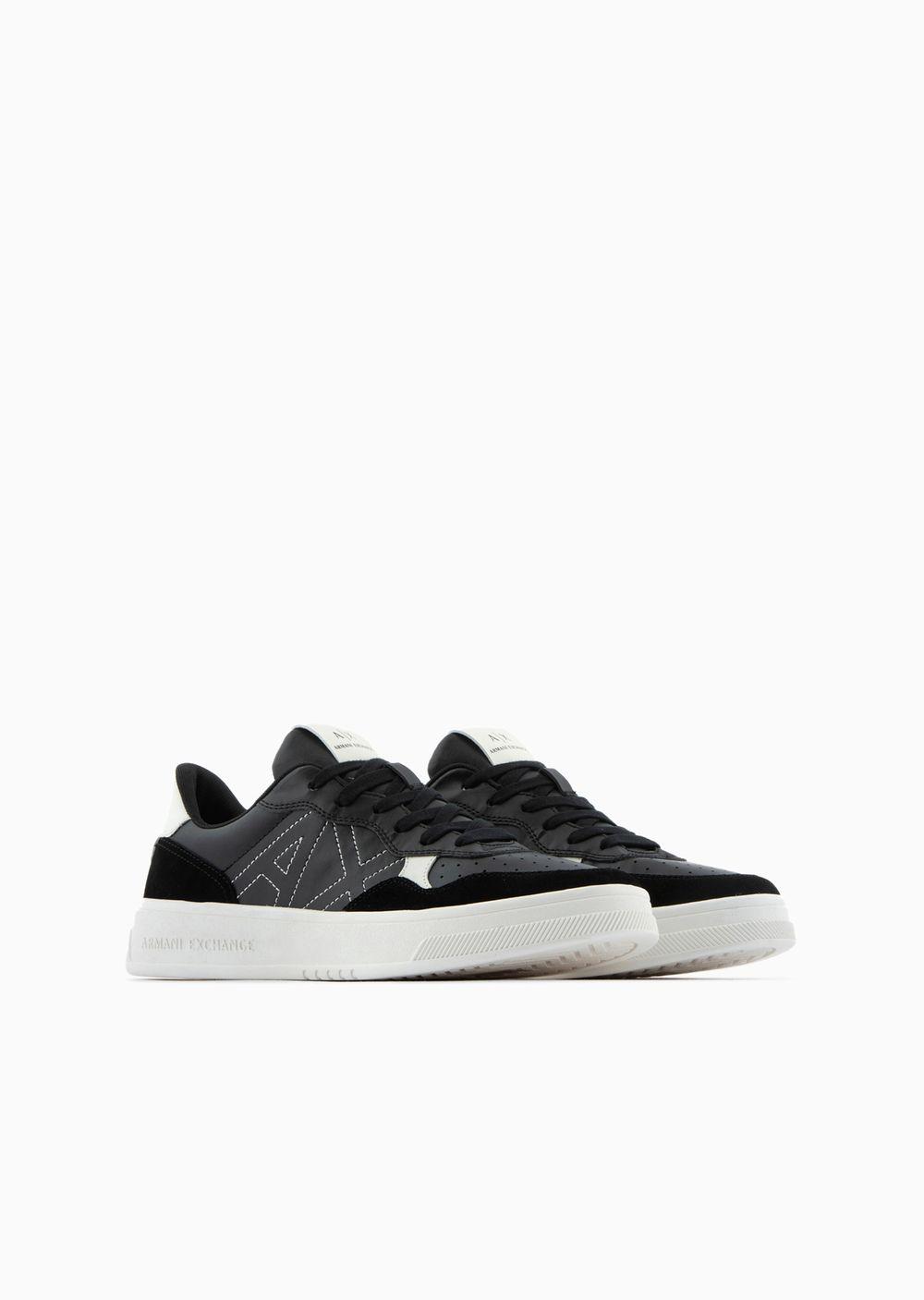 Armani Exchange Suede Stitched Logo Sneakers in Black for Men | Lyst