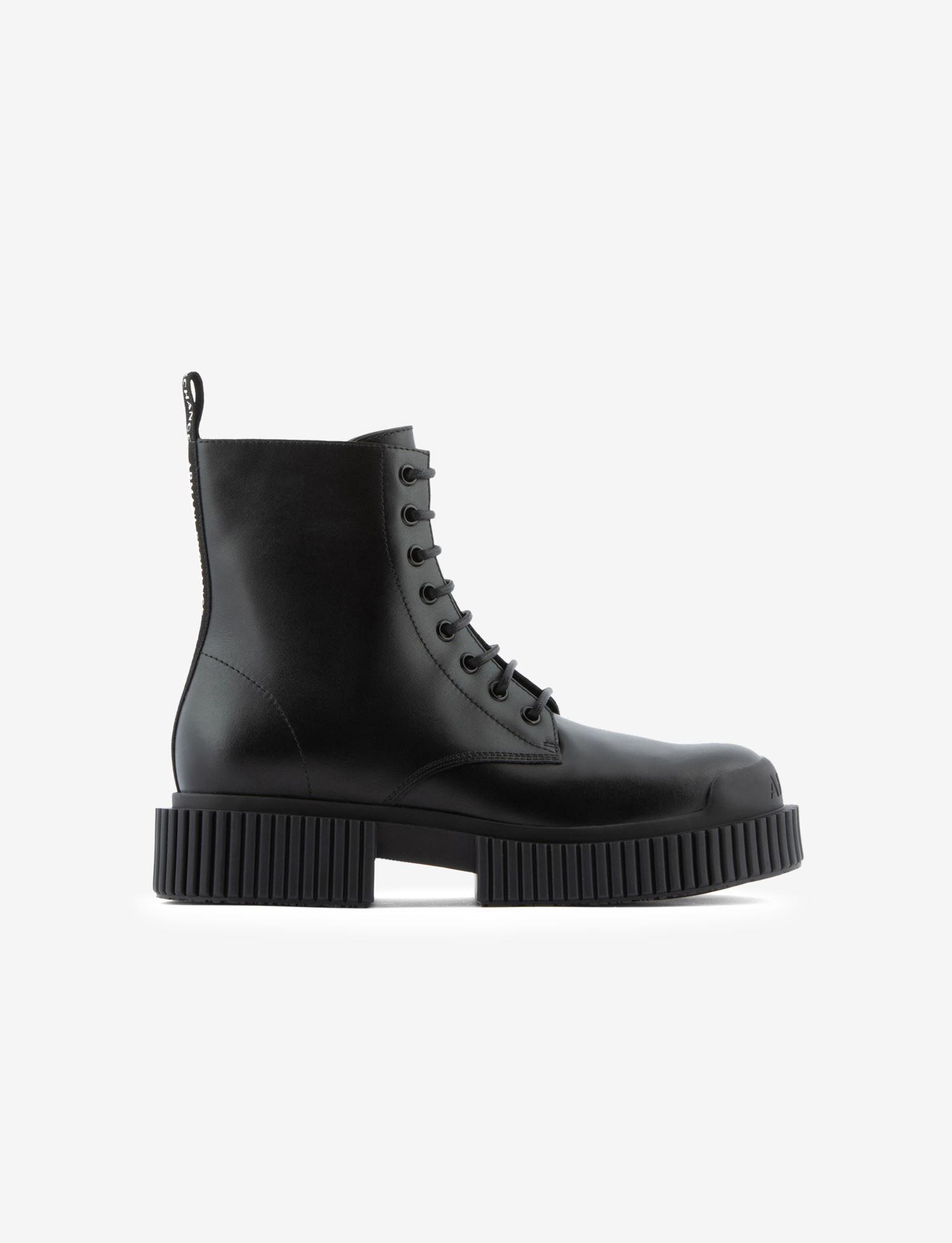 Armani Exchange Leather Combat Boots in Black | Lyst