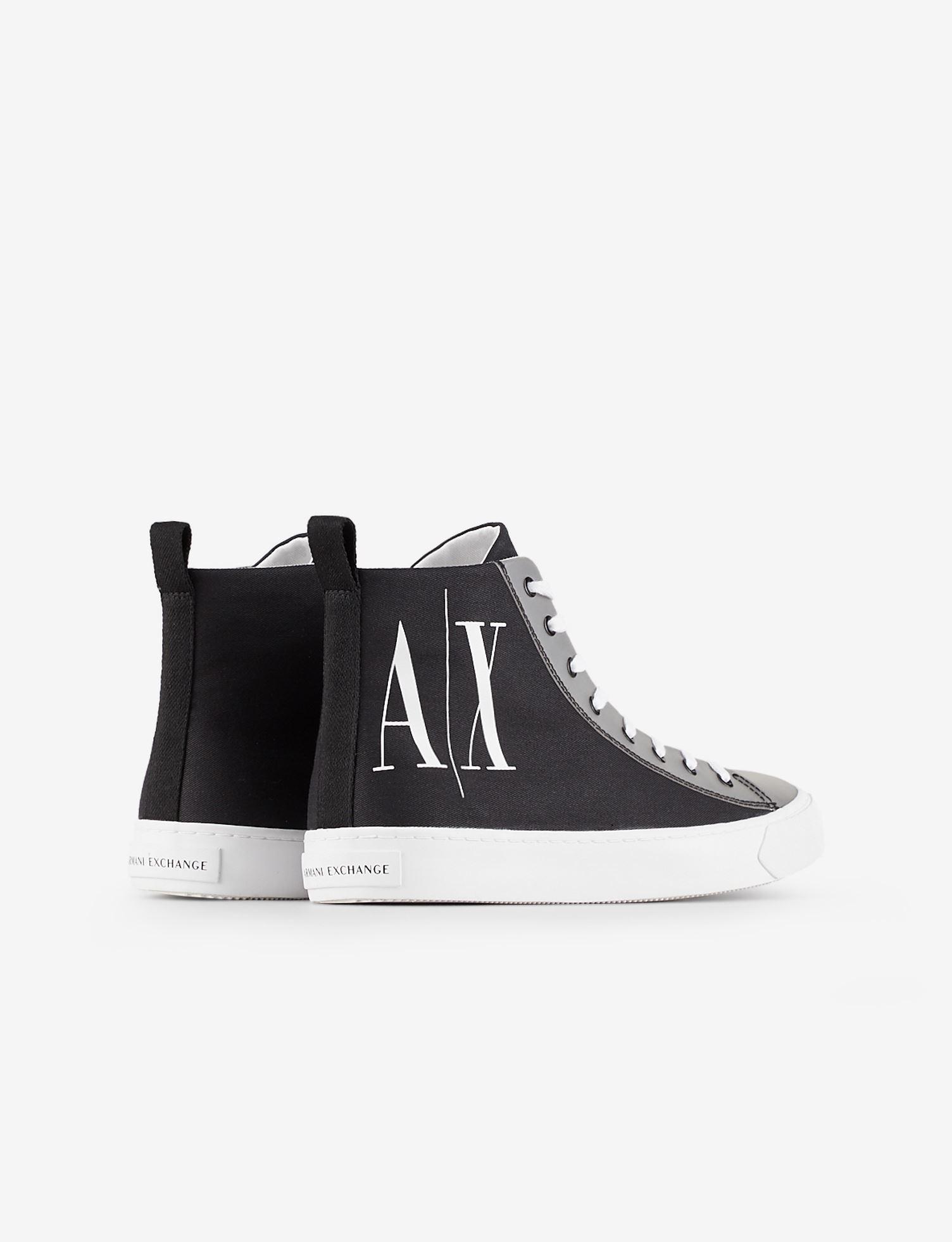 Armani Exchange Cotton Icon Logo High Top Sneakers in Black for Men | Lyst