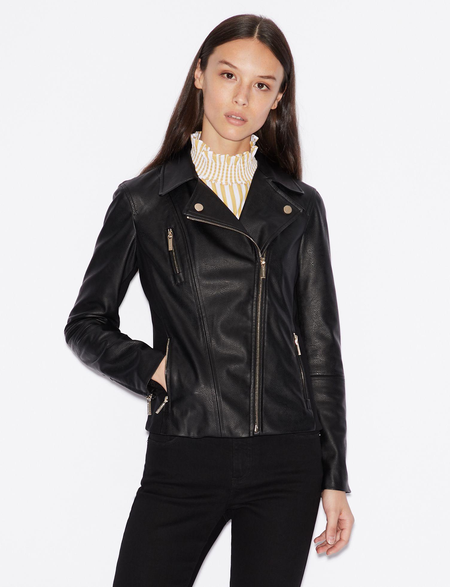 Armani Exchange Denim Faux Leather Biker Jacket in Black Lyst