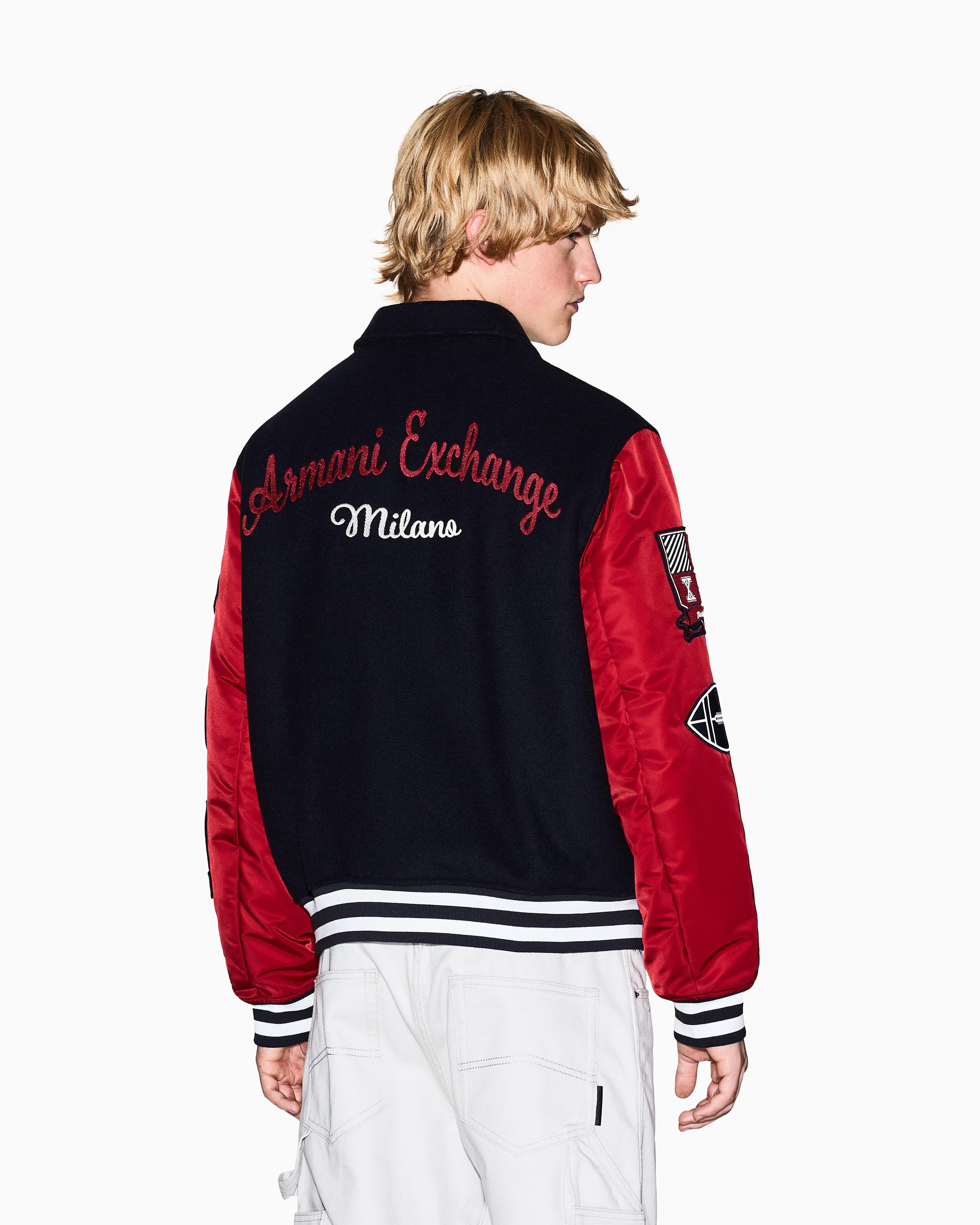 ARMANI EXCHANGE College Bomber Jacket With Patch in Red for Men | Lyst