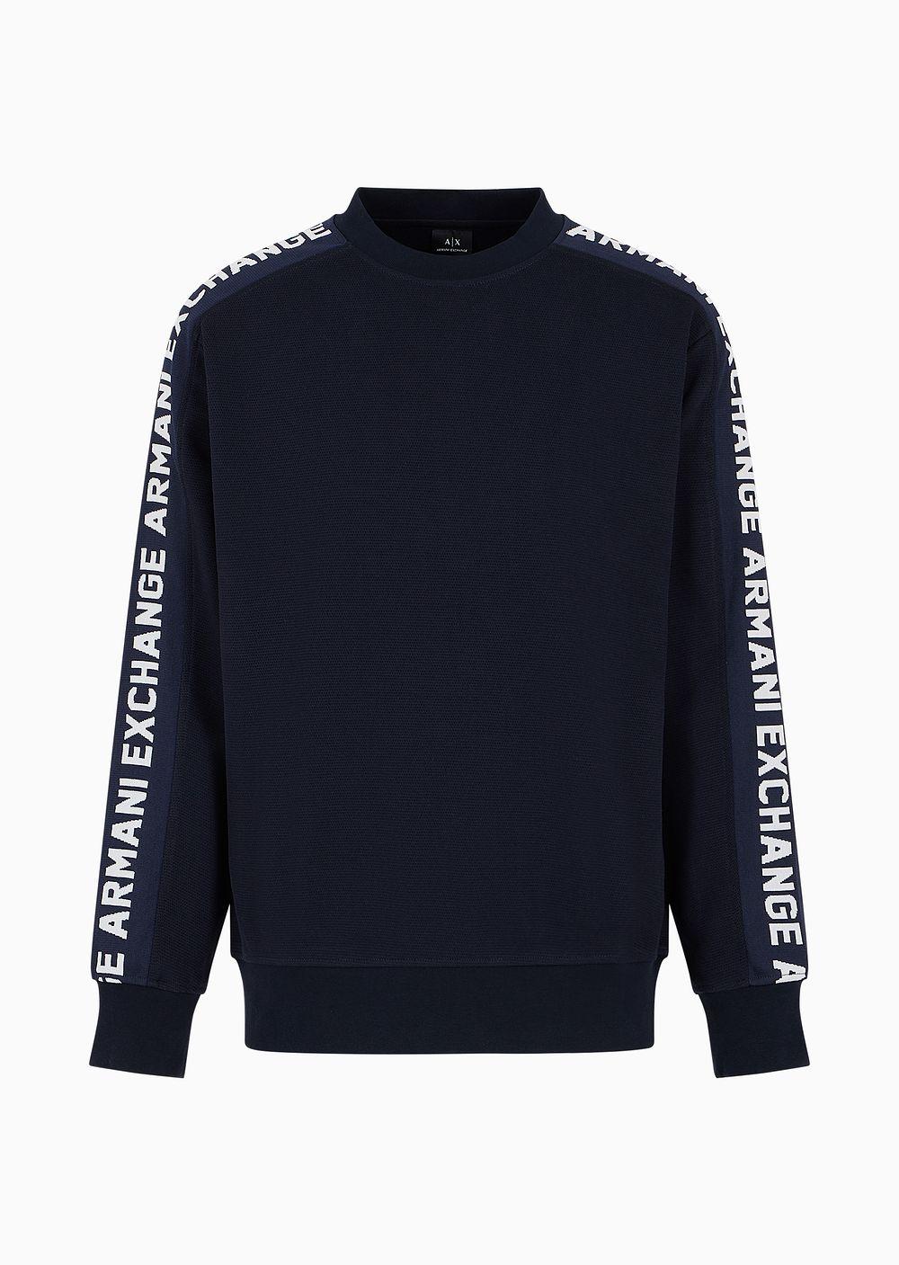 ARMANI EXCHANGE Cotton Blend Sweatshirt With Logo Tape in Blue for Men Lyst