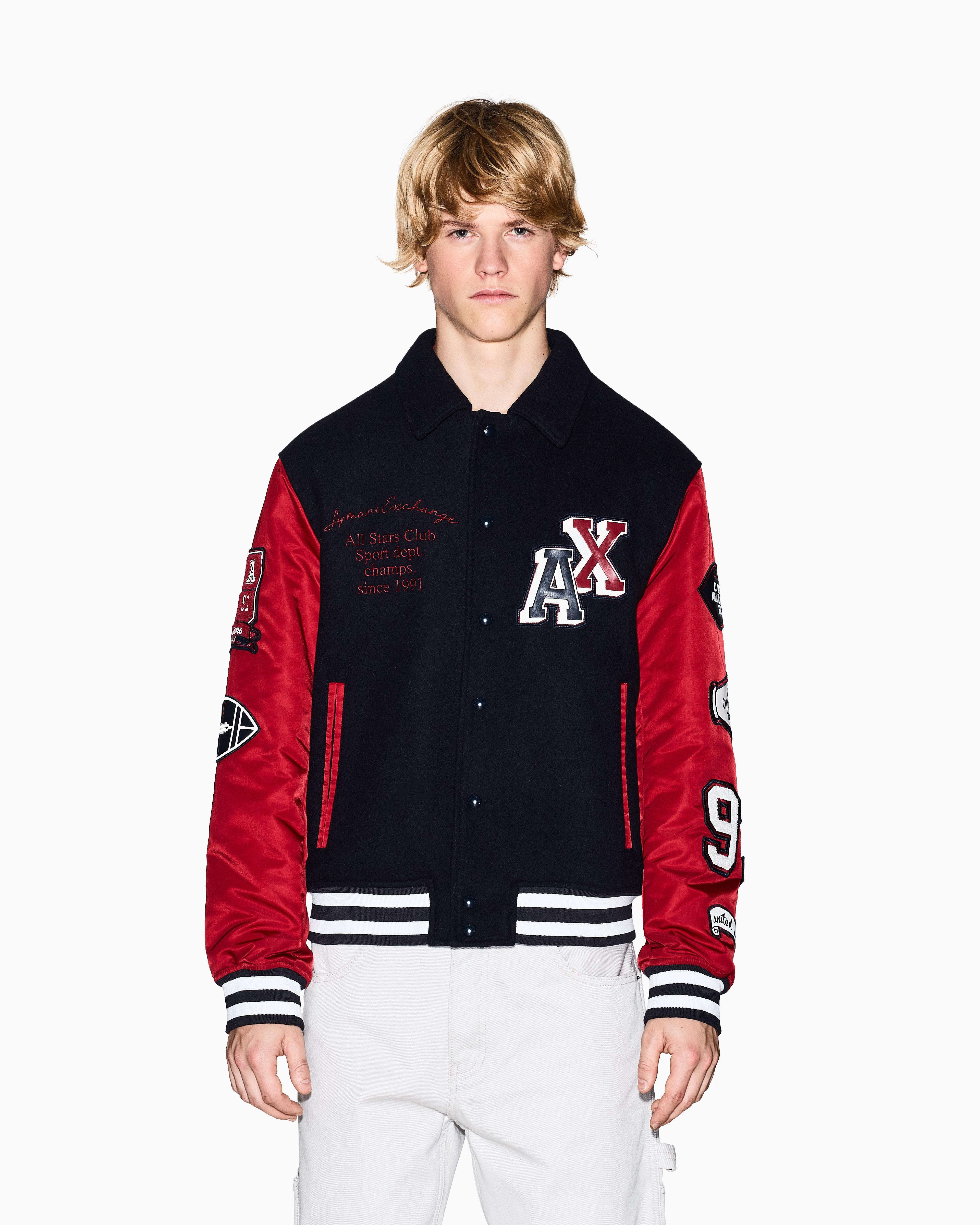 ARMANI EXCHANGE College Bomber Jacket With Patch in Red for Men | Lyst