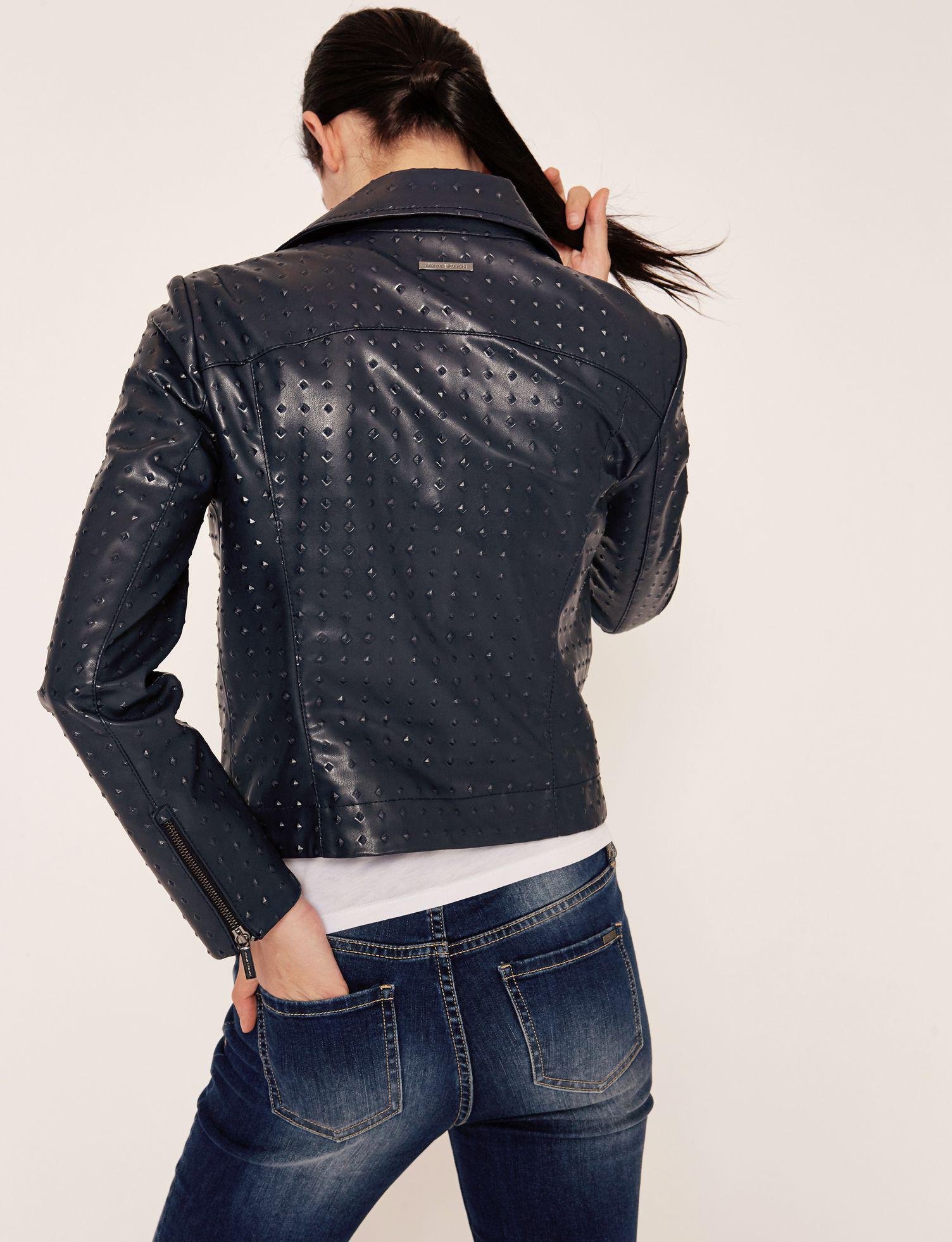 Armani Exchange Biker Jacket With Raised Detail in Navy Blue (Blue) Lyst