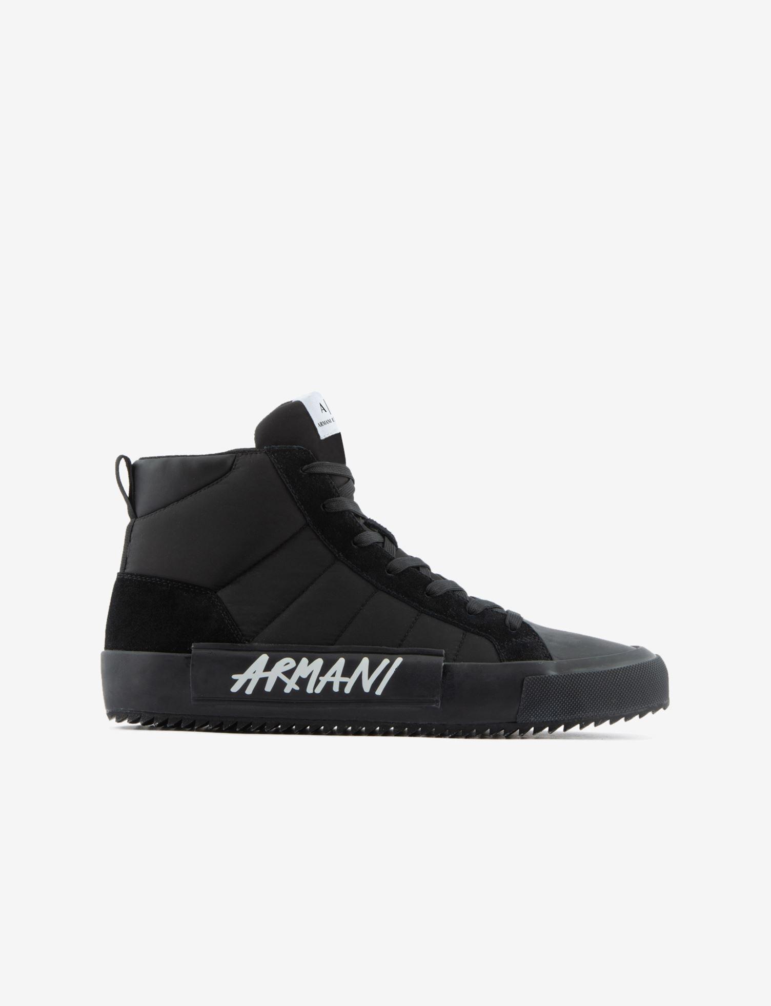 Armani Exchange Graffiti Logo High Top Sneakers in Black for Men | Lyst