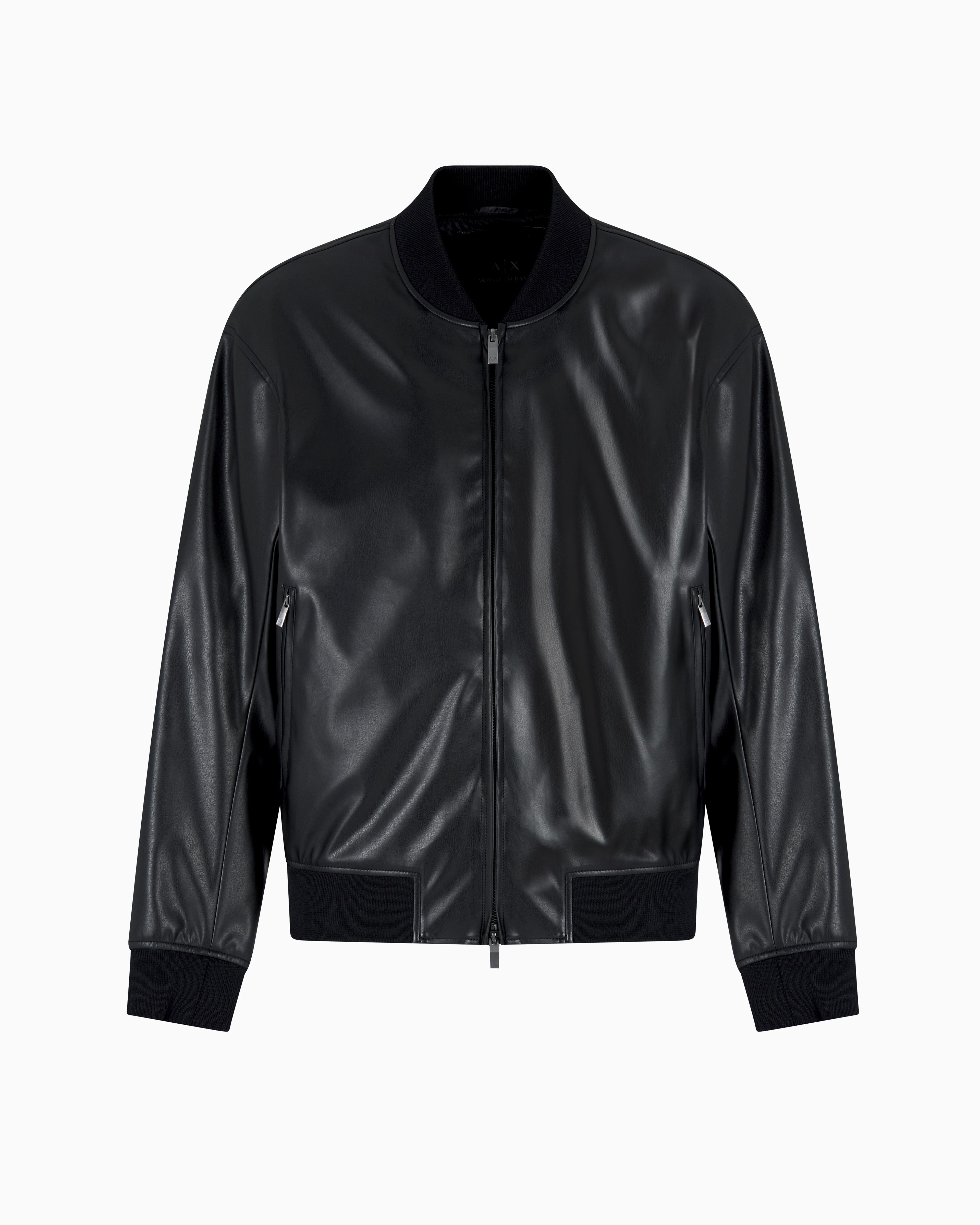 ARMANI EXCHANGE Shiny Faux Leather Jacket in Black for Men | Lyst UK