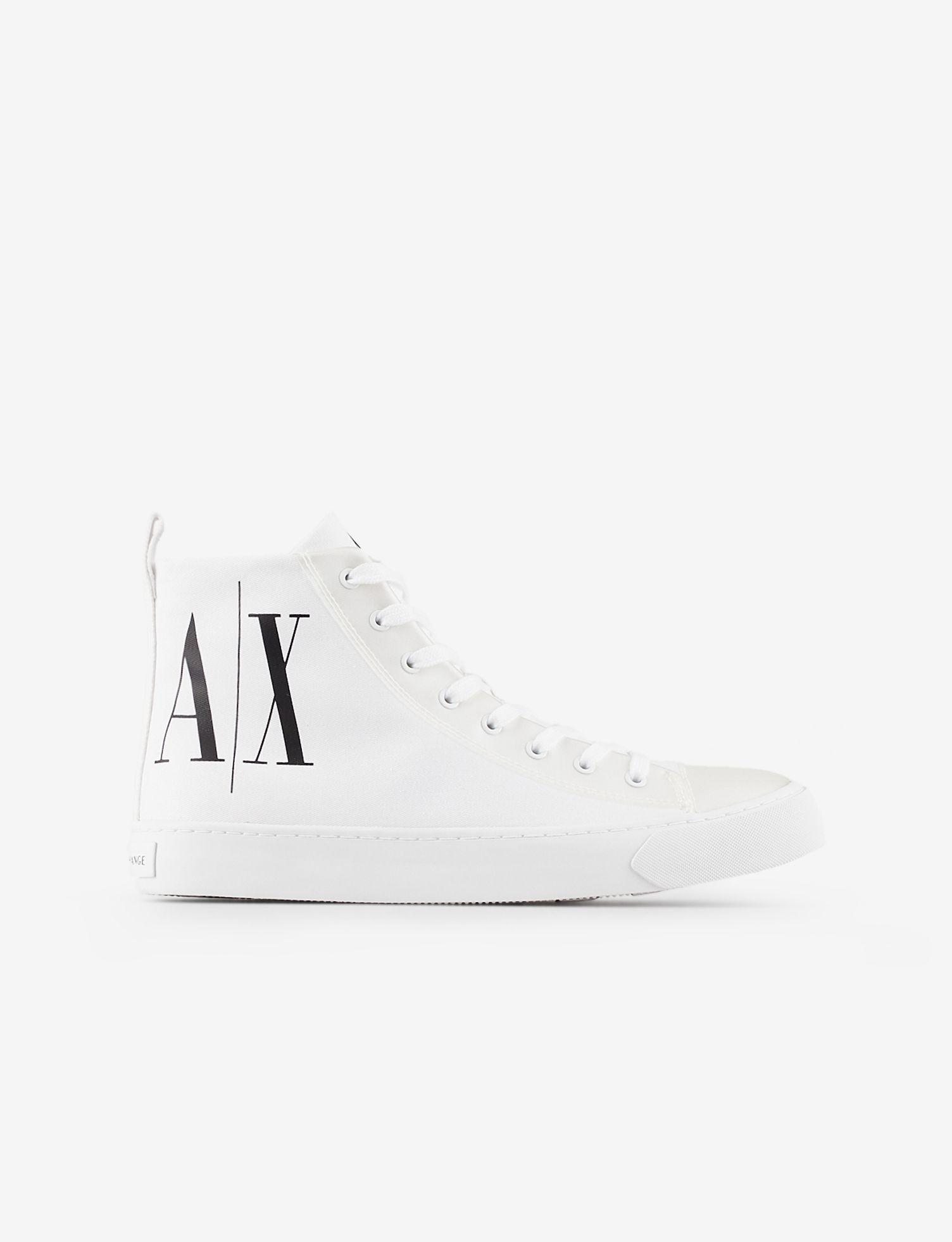 Armani Exchange Cotton High-top Icon Logo Trainers in White for Men - Lyst