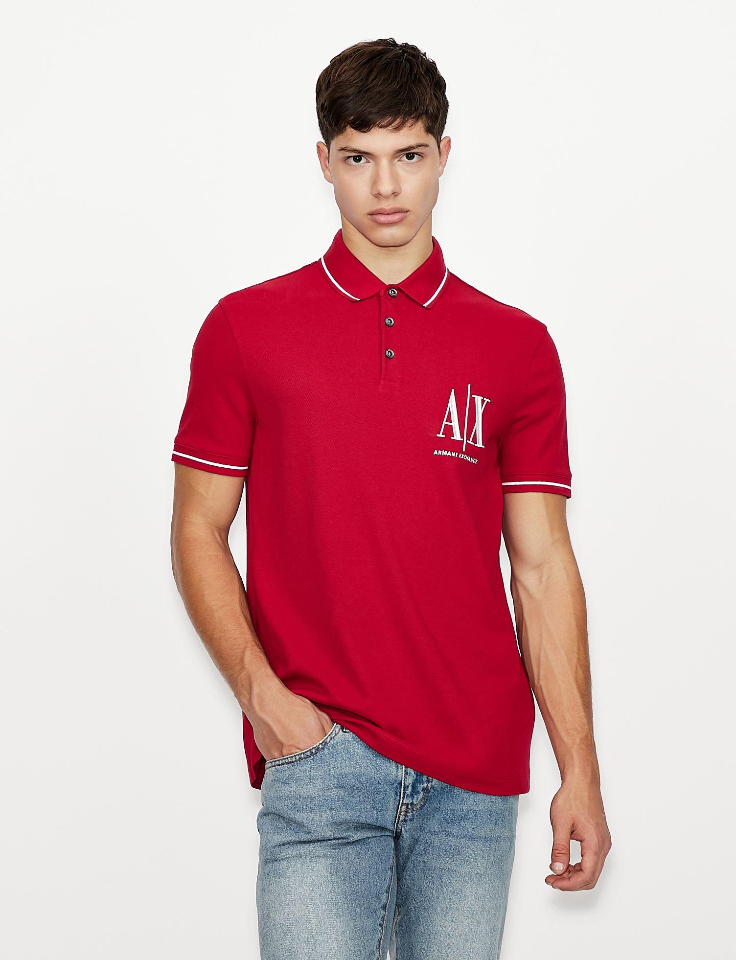 Armani Exchange Icon Logo Cotton Piqué Polo Shirt in Red for Men - Lyst
