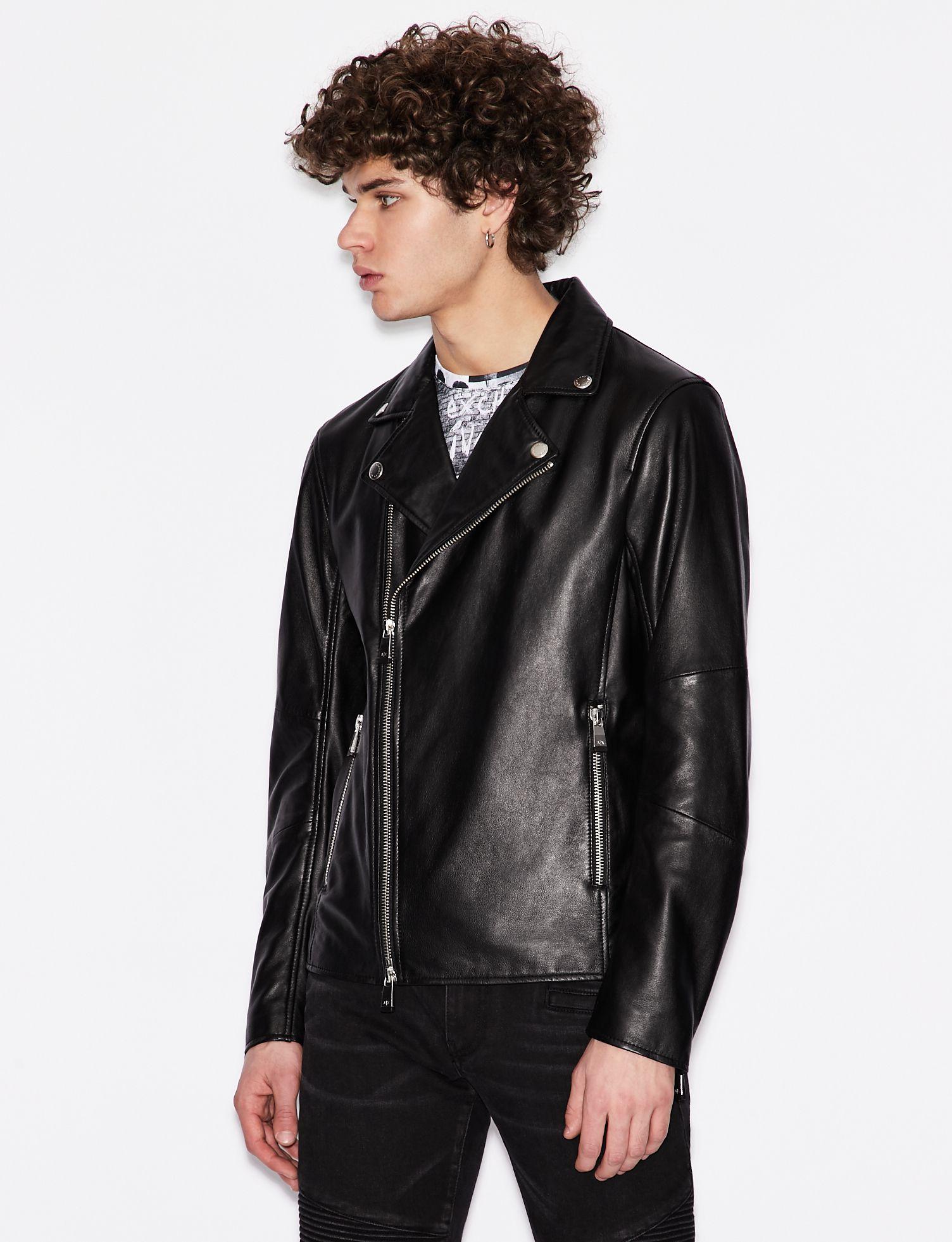 Armani Exchange Leather Jacket in Black for Men - Lyst