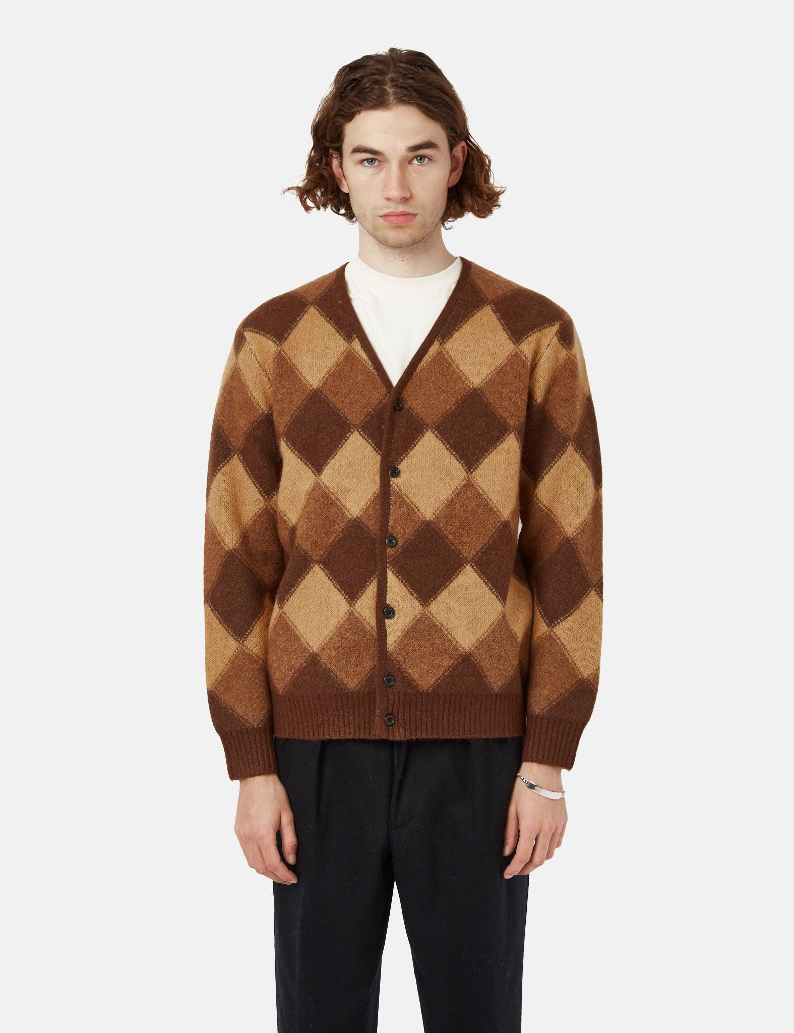 Beams Plus Double Jacquard Cardigan (argyle Pattern) in Brown for Men 