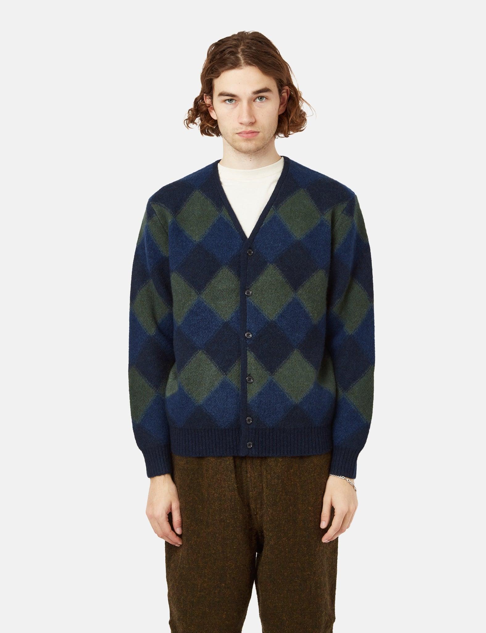 Beams Plus Double Jacquard Cardigan (argyle Pattern) in Blue for Men | Lyst