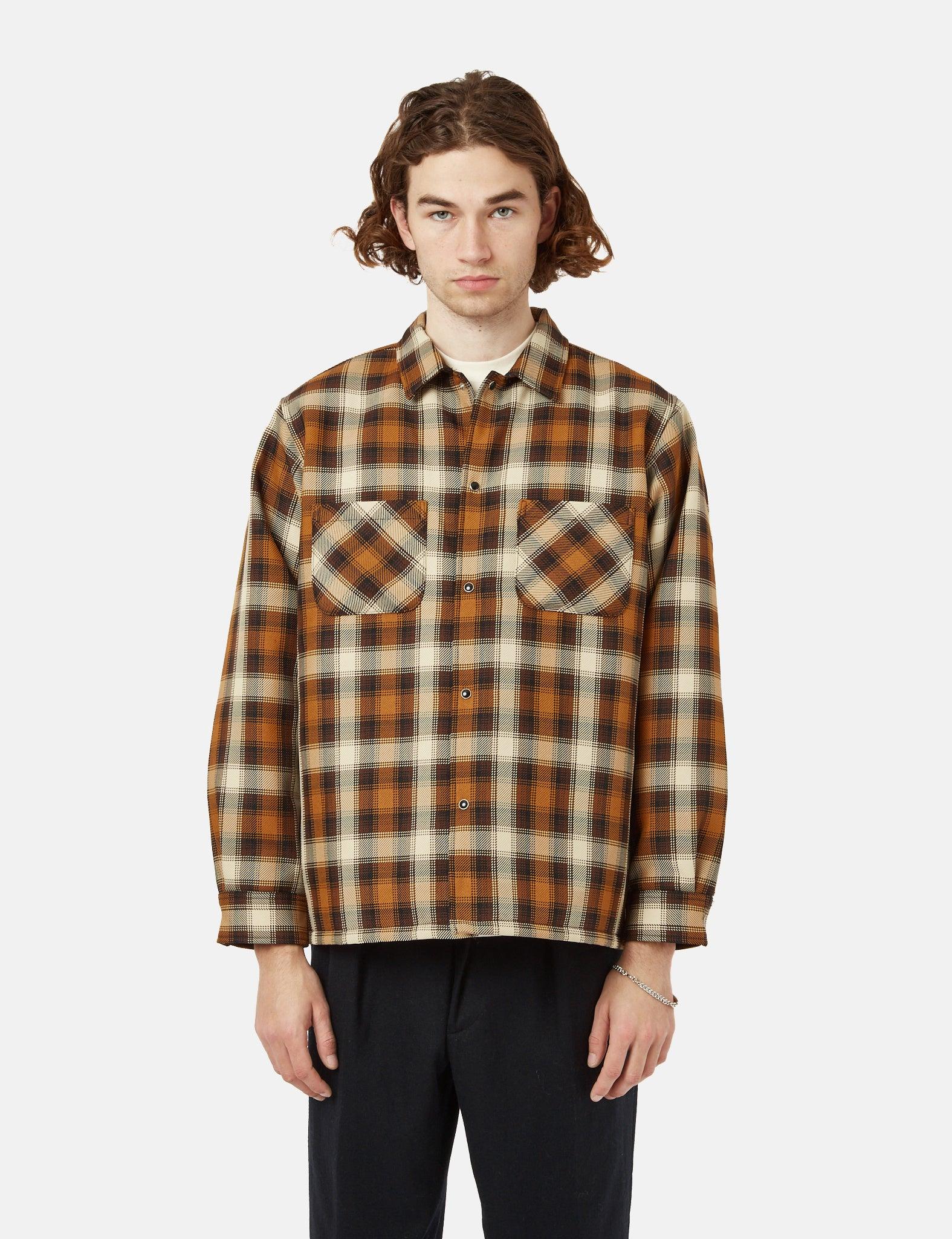 Beams Plus Quilt Open Collar Shirt (ombre Check) in Brown for Men | Lyst