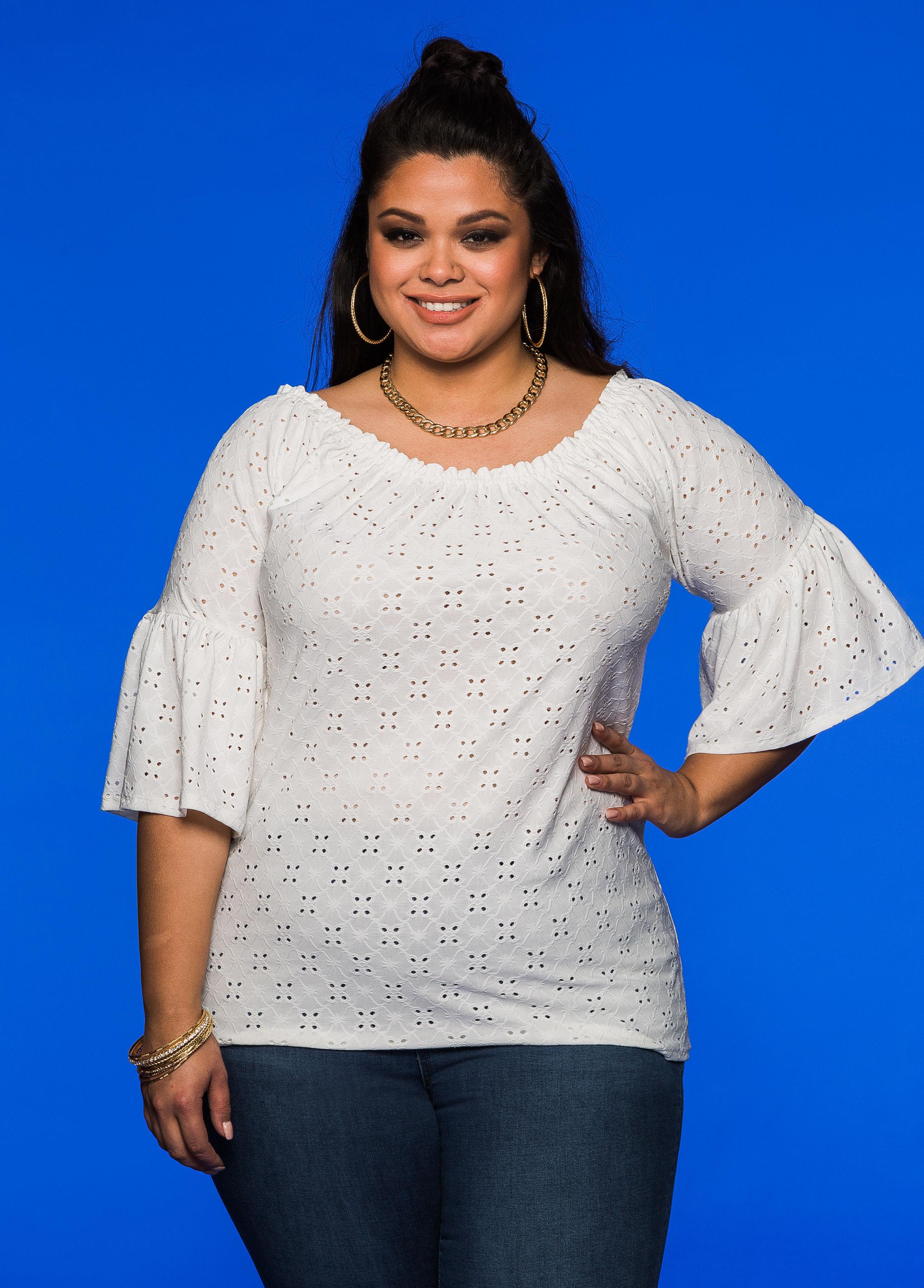 Lyst Ashley Stewart Marilyn Offshoulder Eyelet Top in White