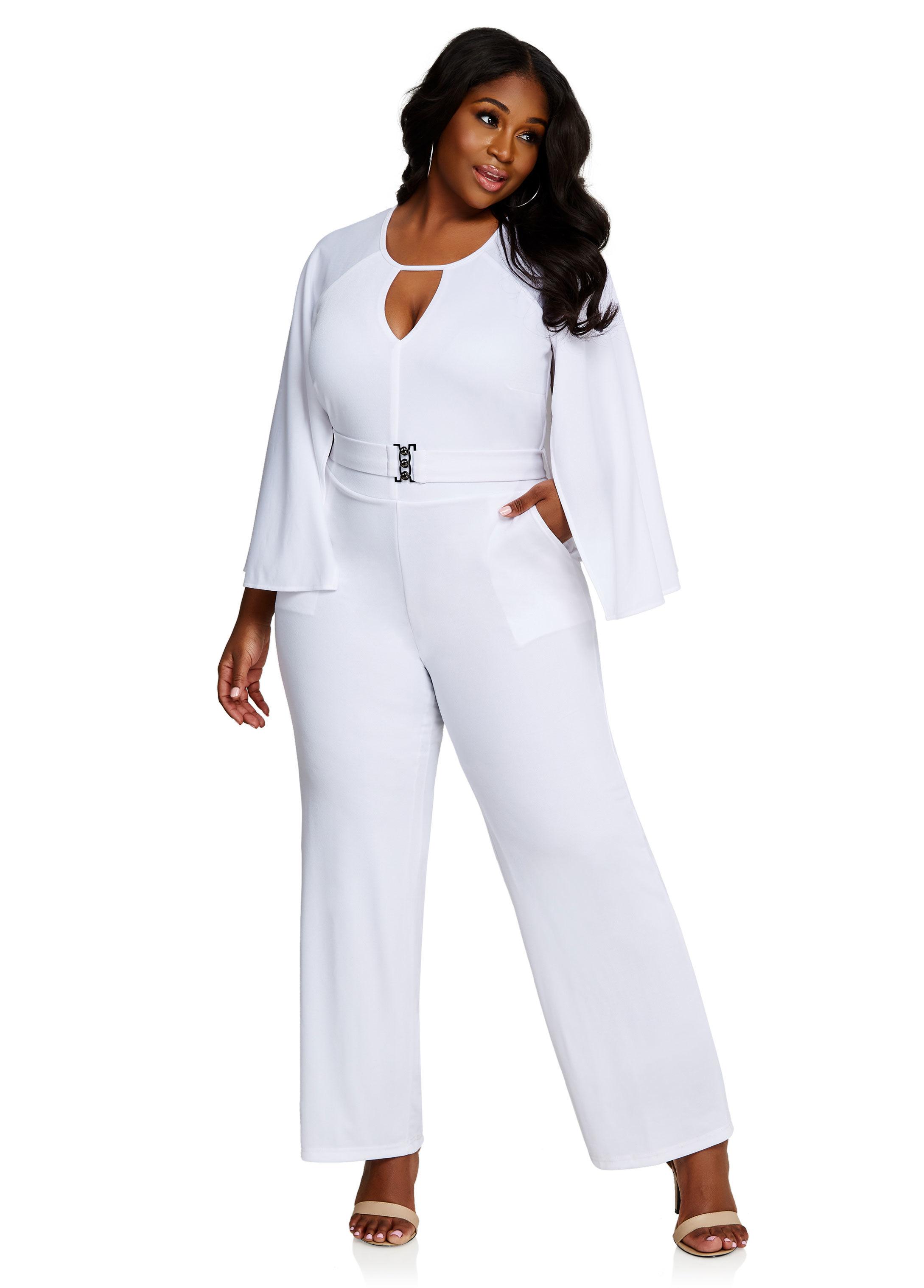 ashley stewart white pleated jumpsuit