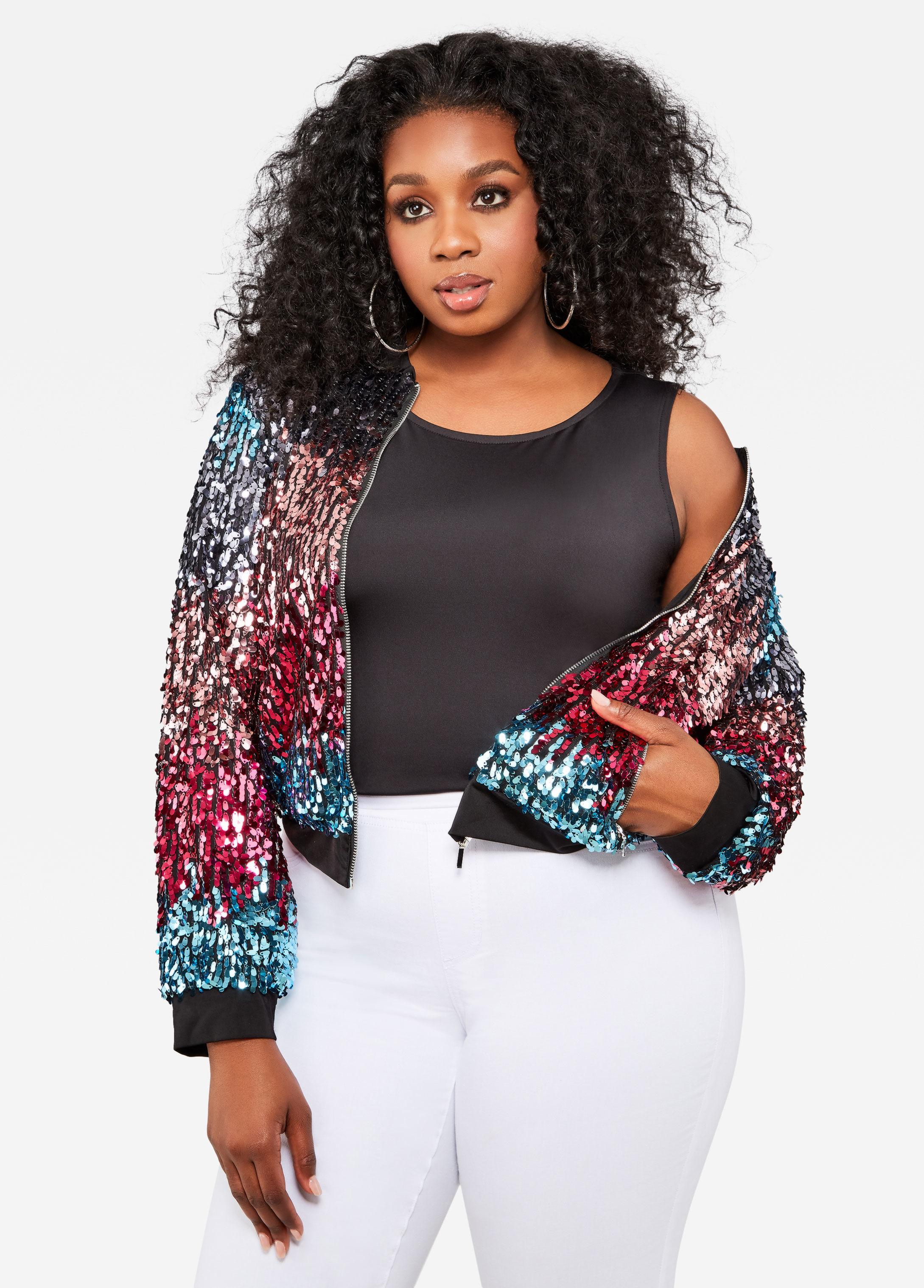 plus size sequin bomber jacket