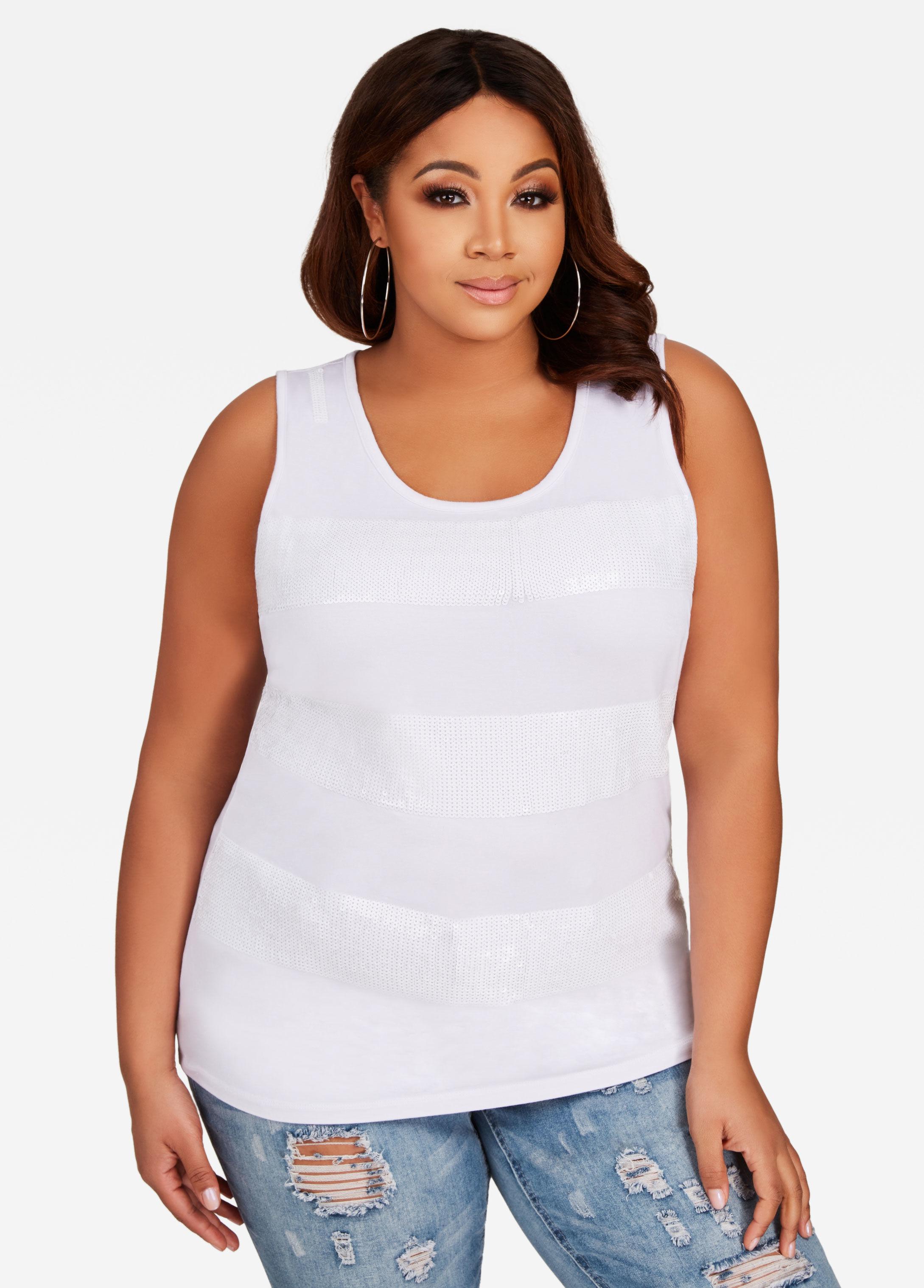 white sequin tank top plus size