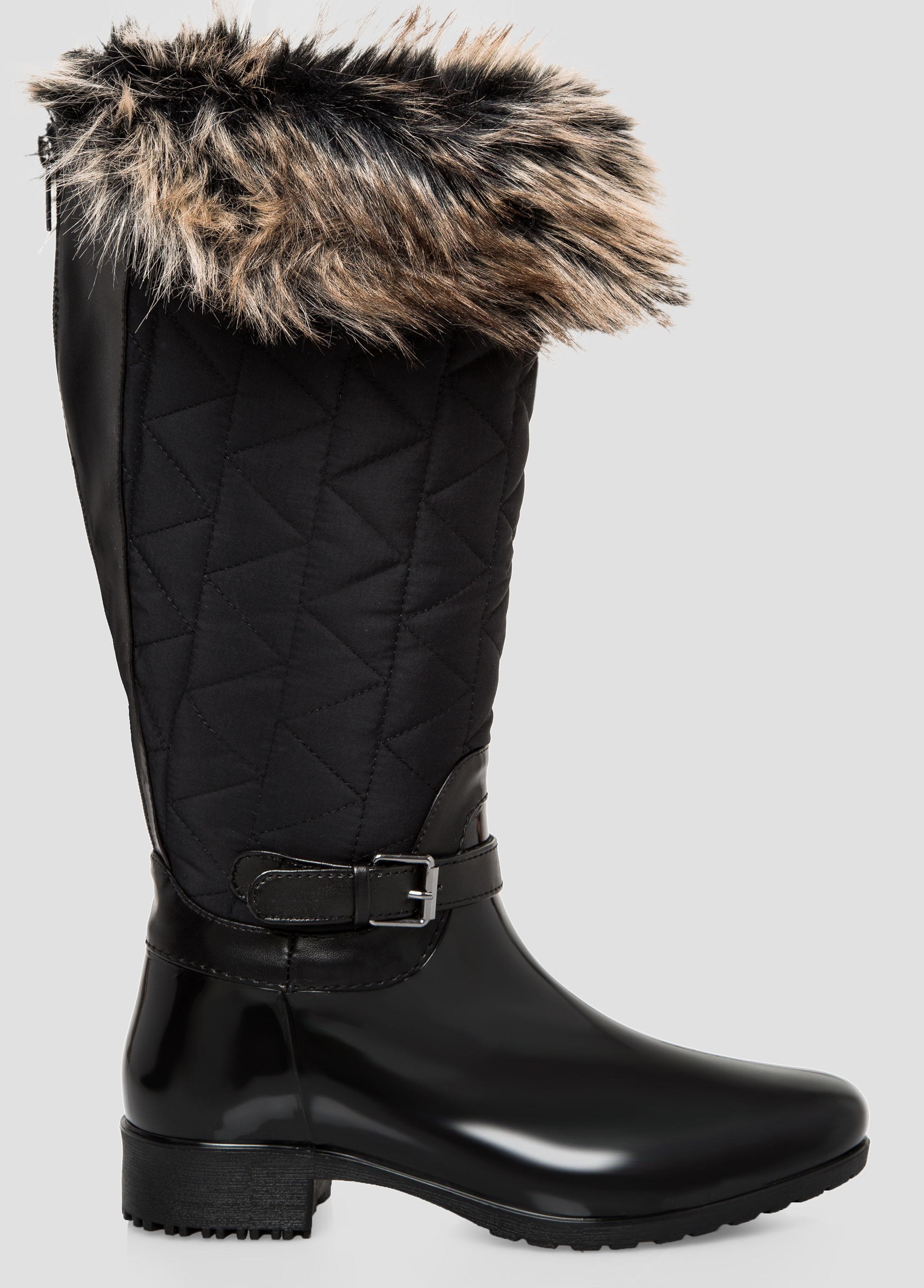 Ashley Stewart Fur Top Snow Boot - Wide Calf, Wide Width ...