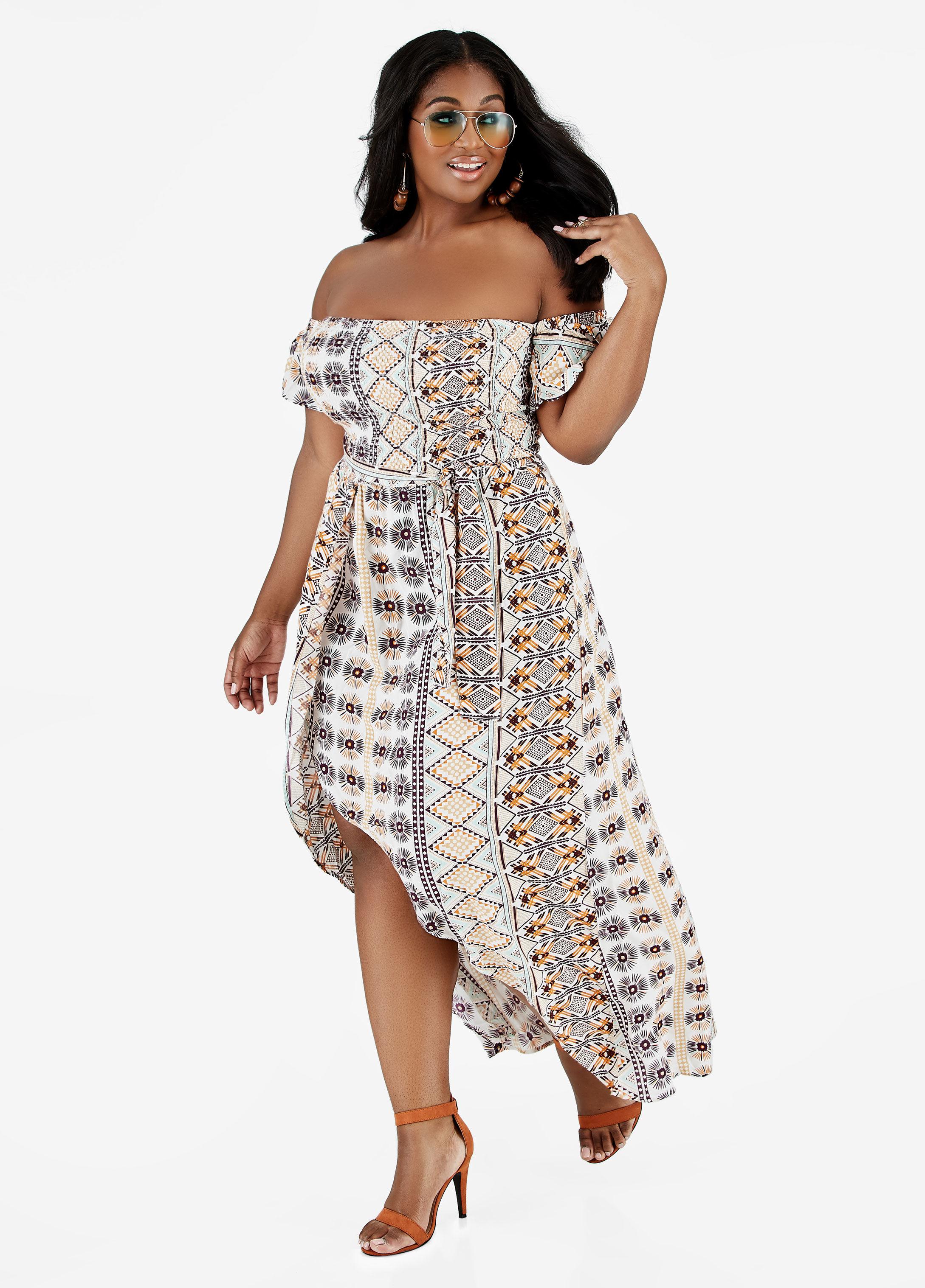 ashley stewart off the shoulder dress