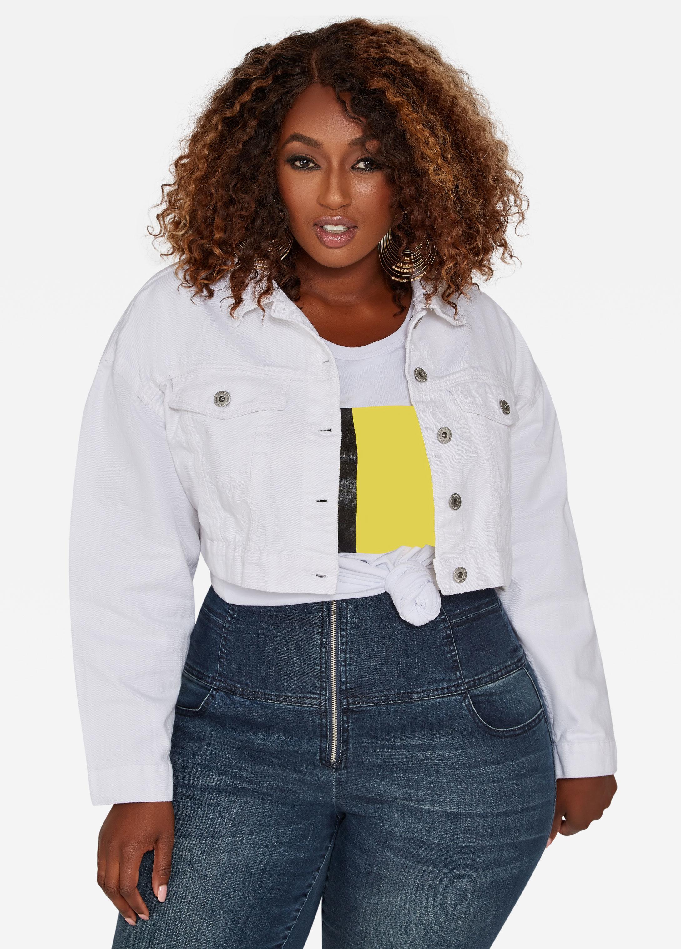 plus size white denim jacket