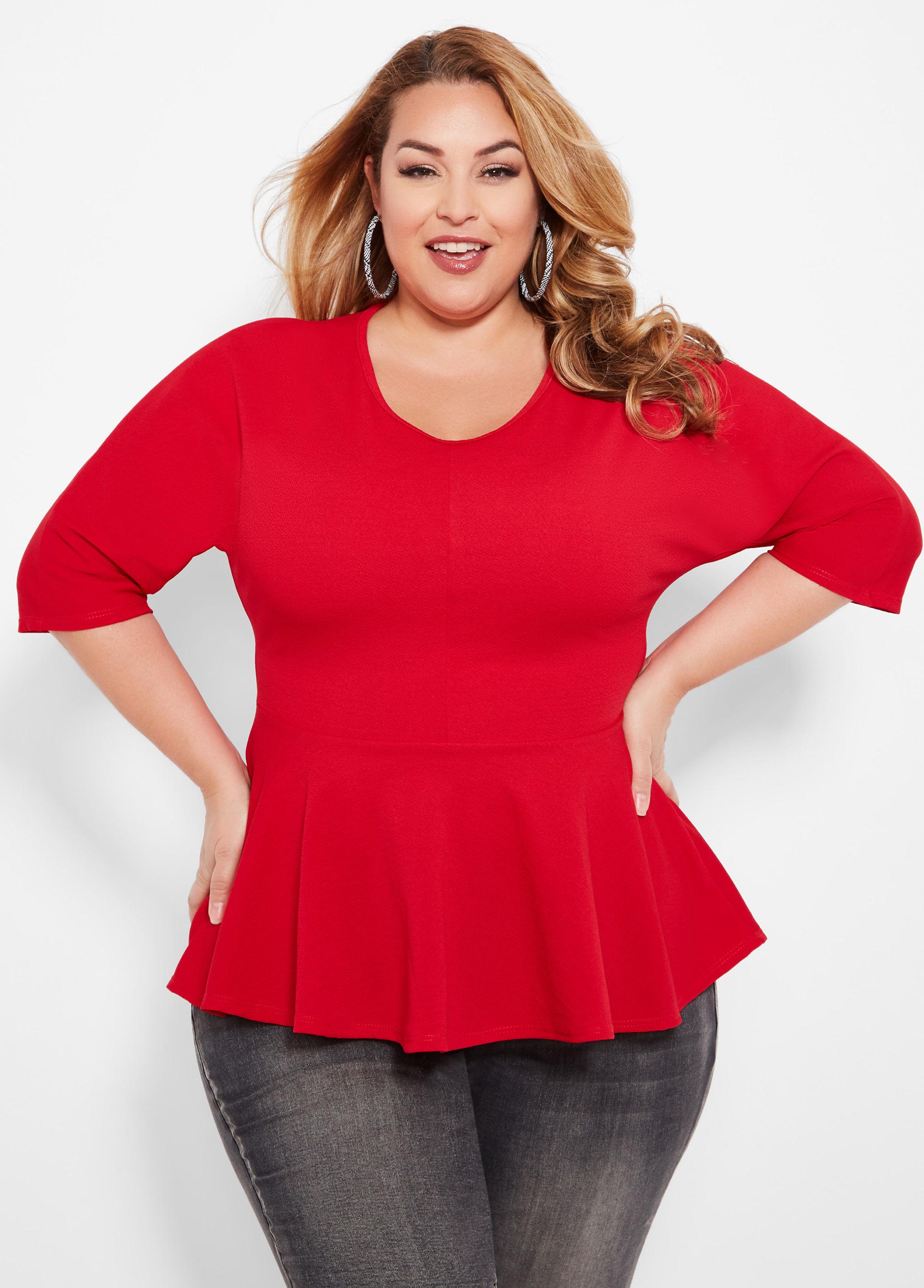 red plus size peplum top