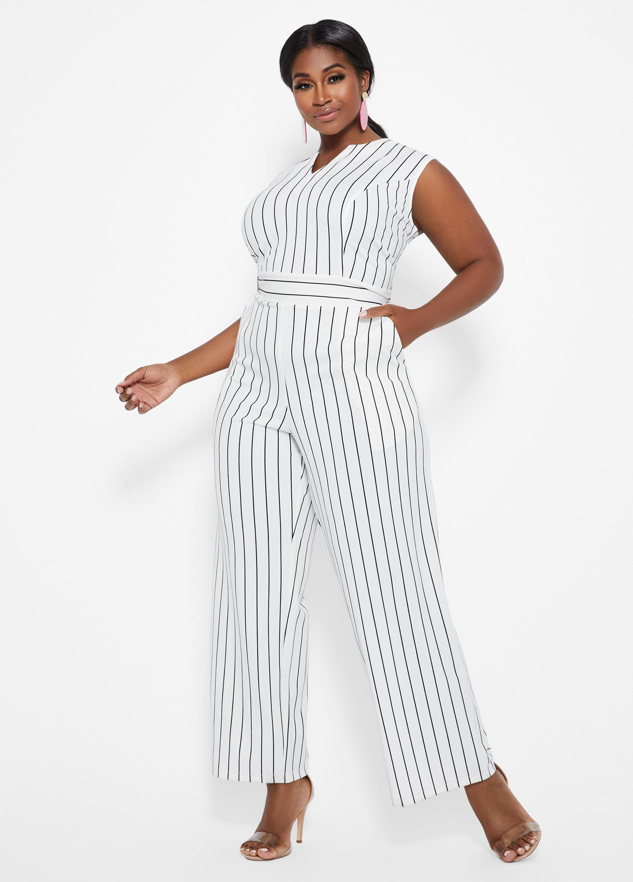 black and white striped wide leg jumpsuit