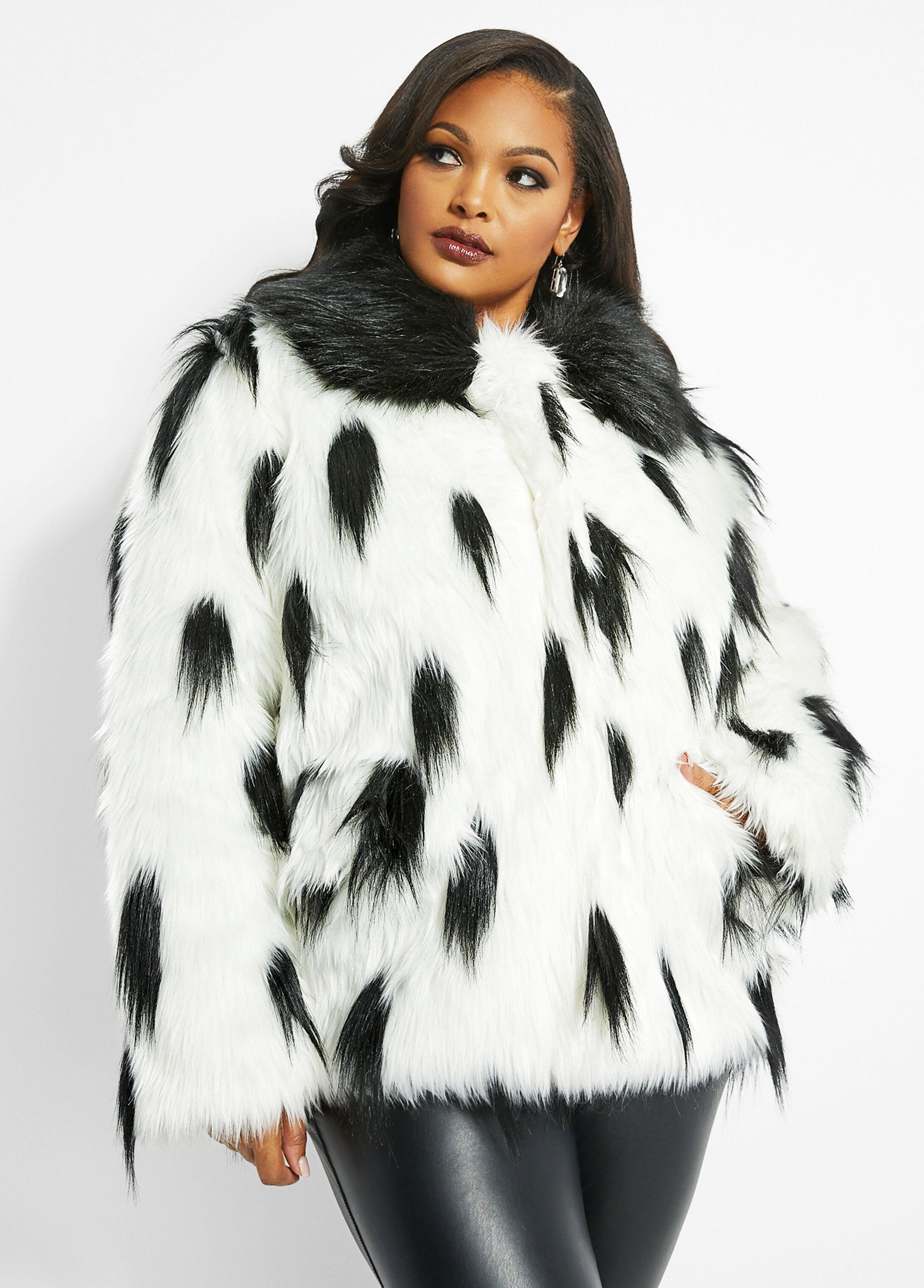 black and white faux fur coat