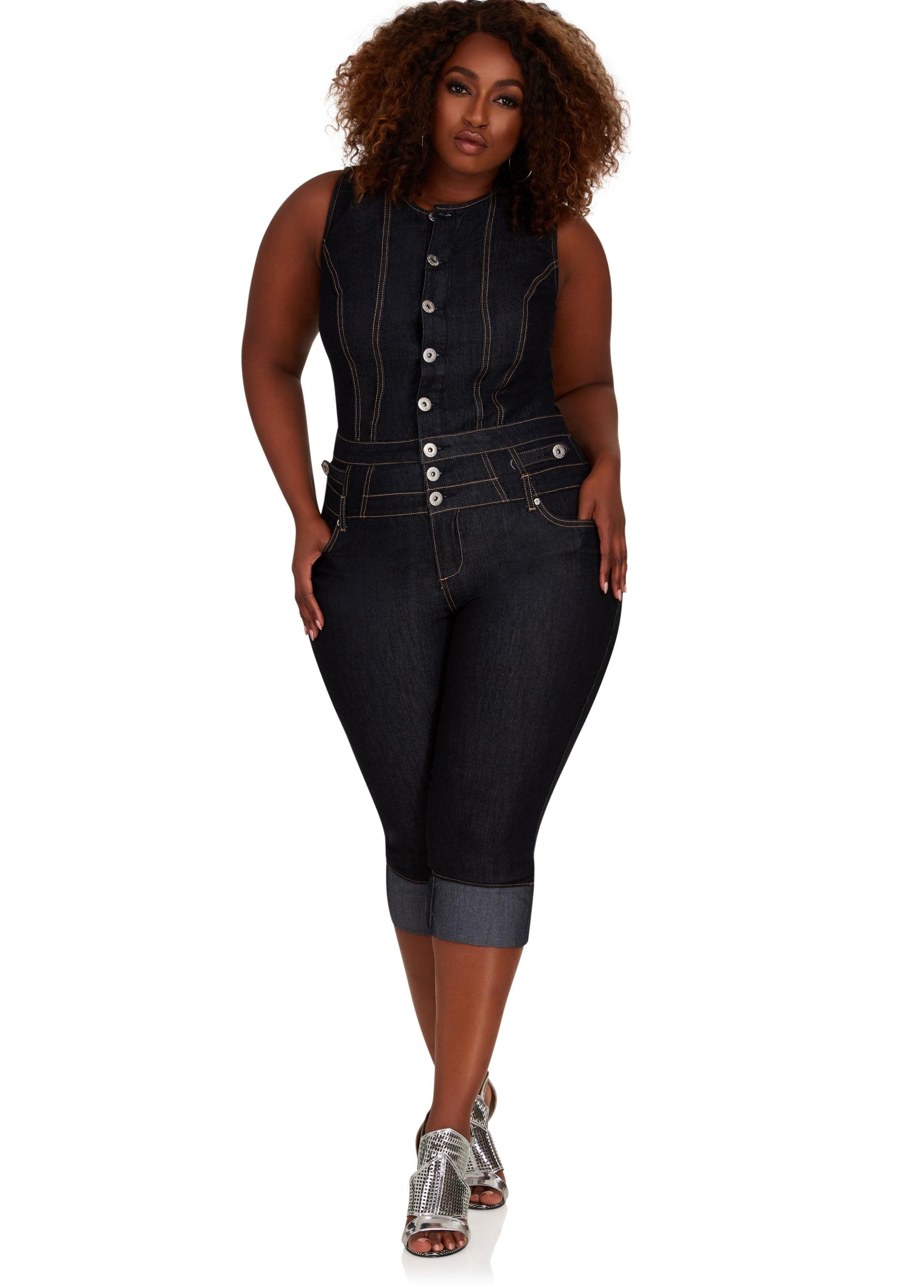 ashley stewart denim romper