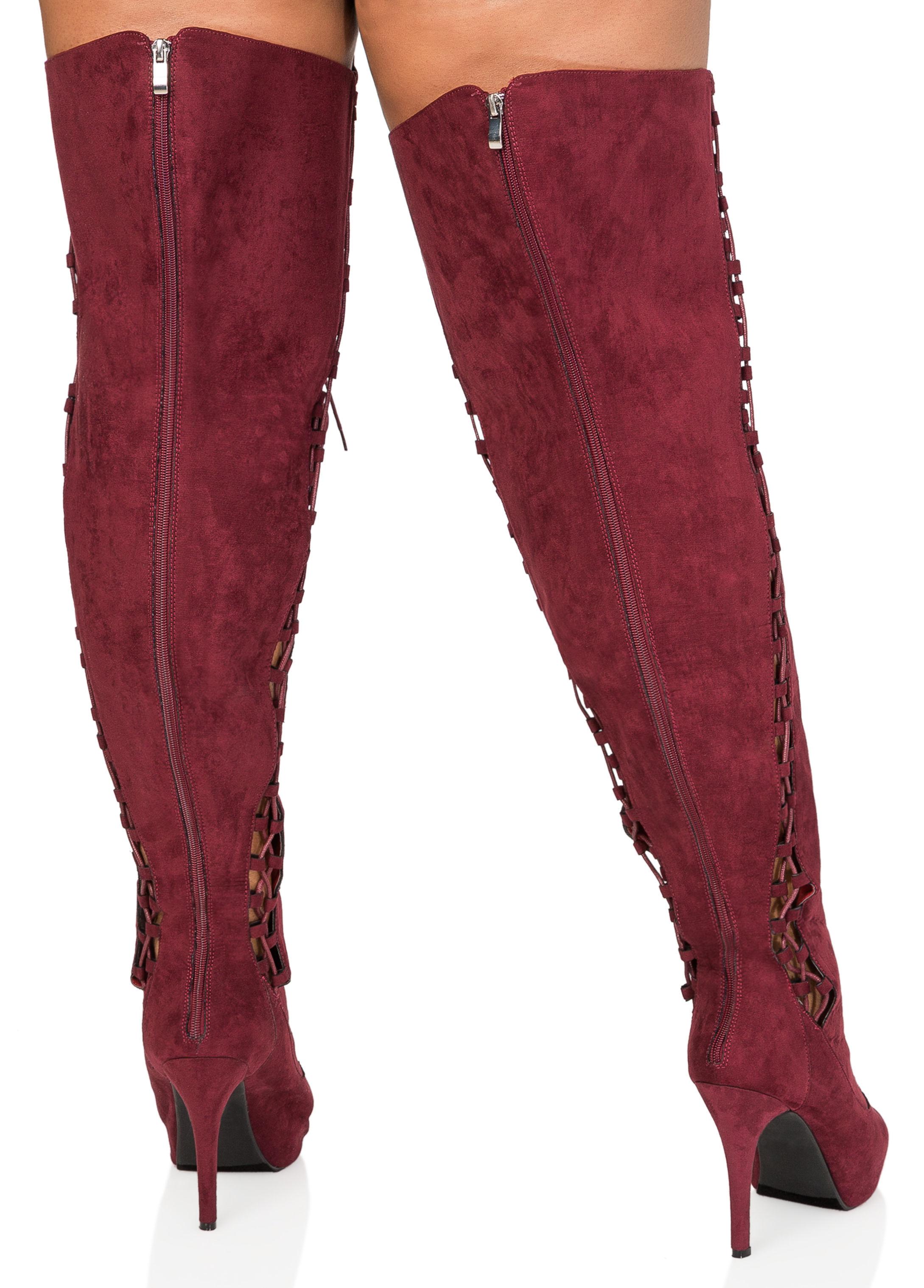 thigh high red boots wide calf