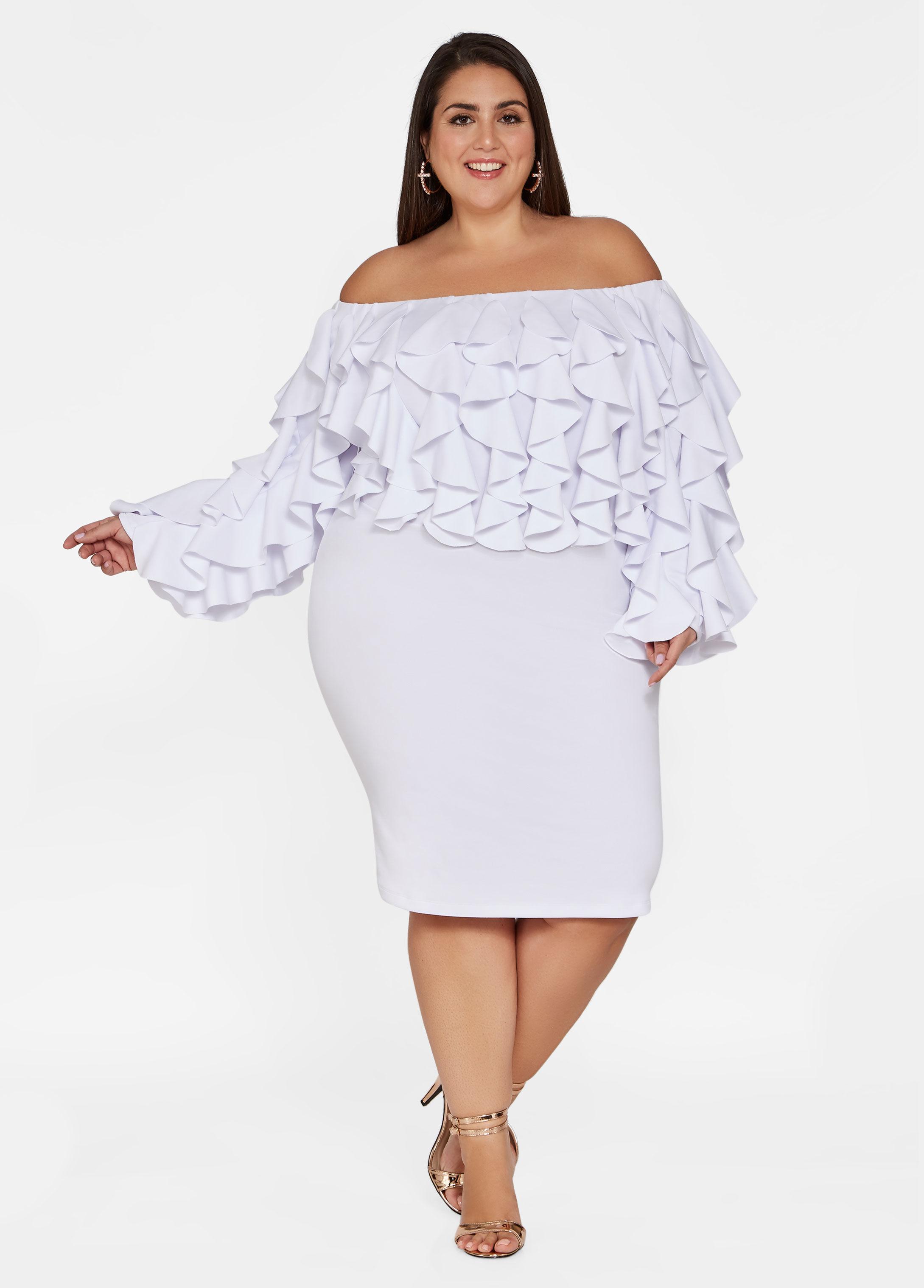 ashley stewart off the shoulder dress