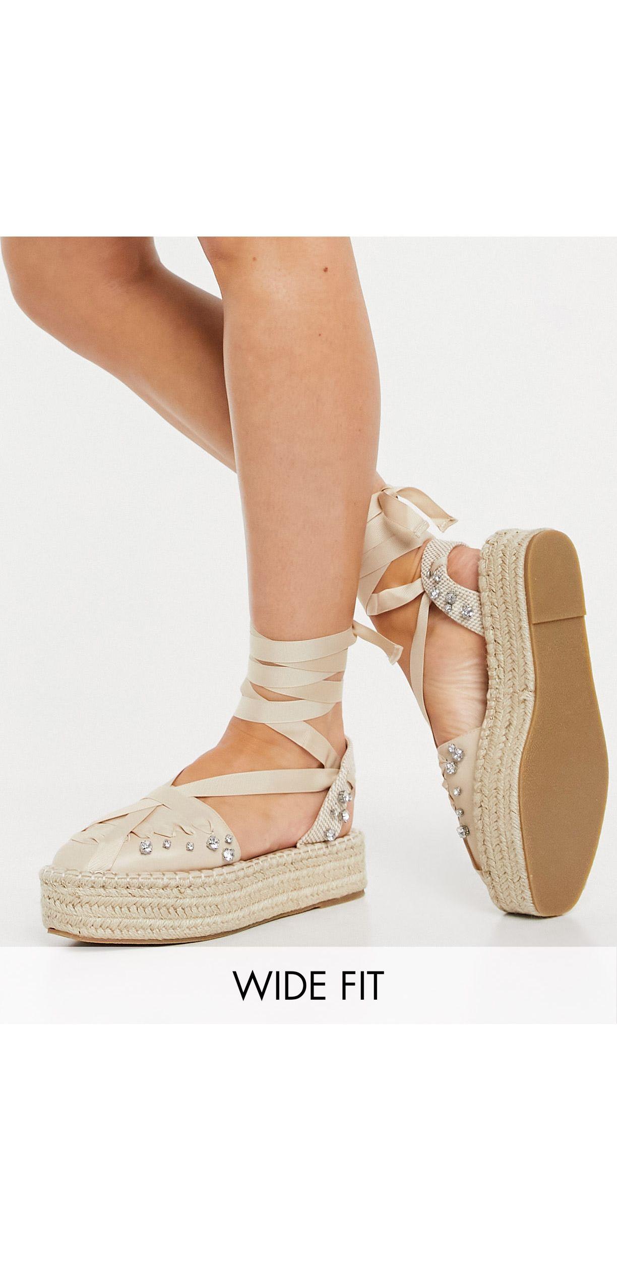 ASOS Wide Fit Jersey Flatform Espadrilles With Ankle Tie in Natural | Lyst