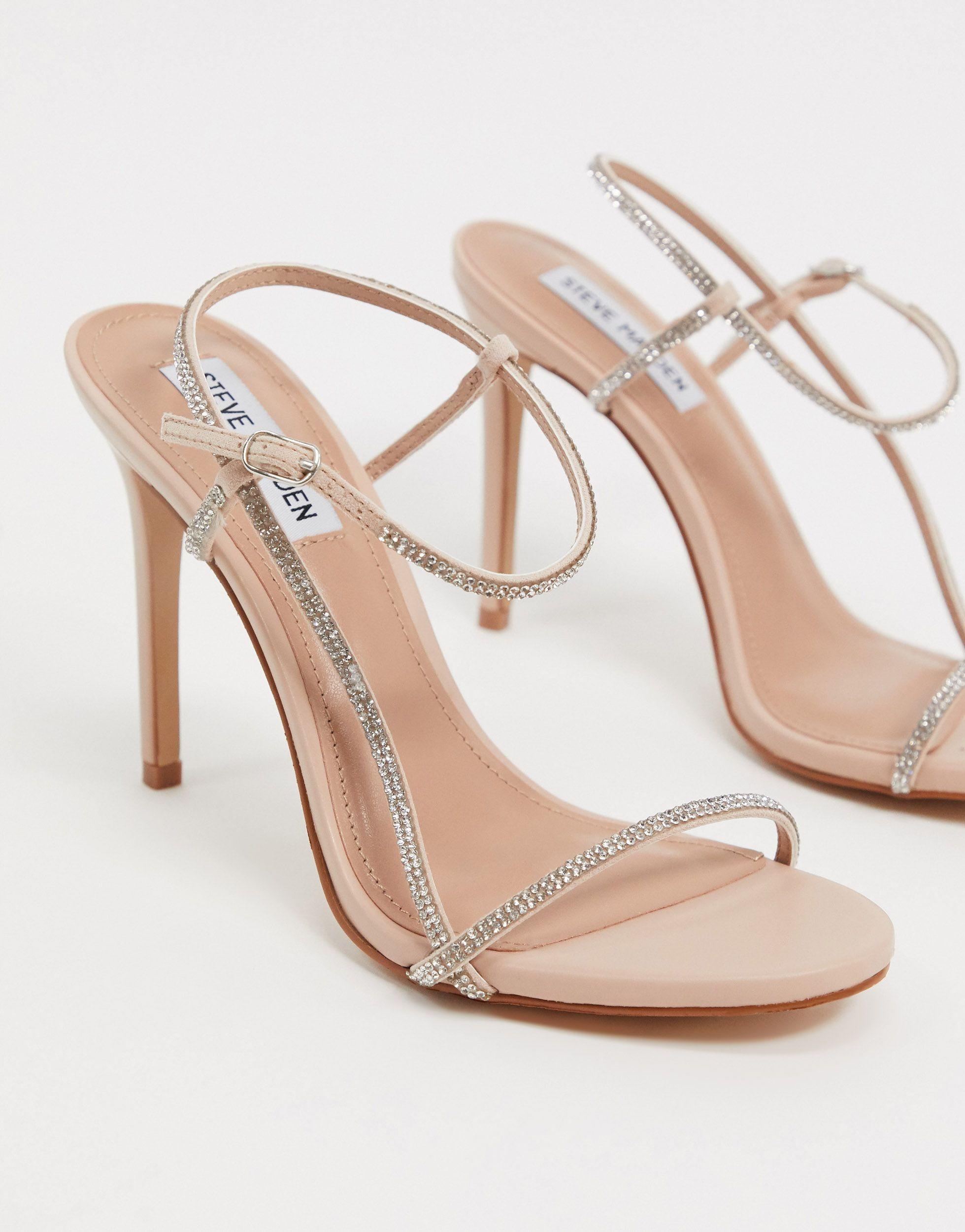 steve madden oaklyn strappy heeled sandals in rhinestone