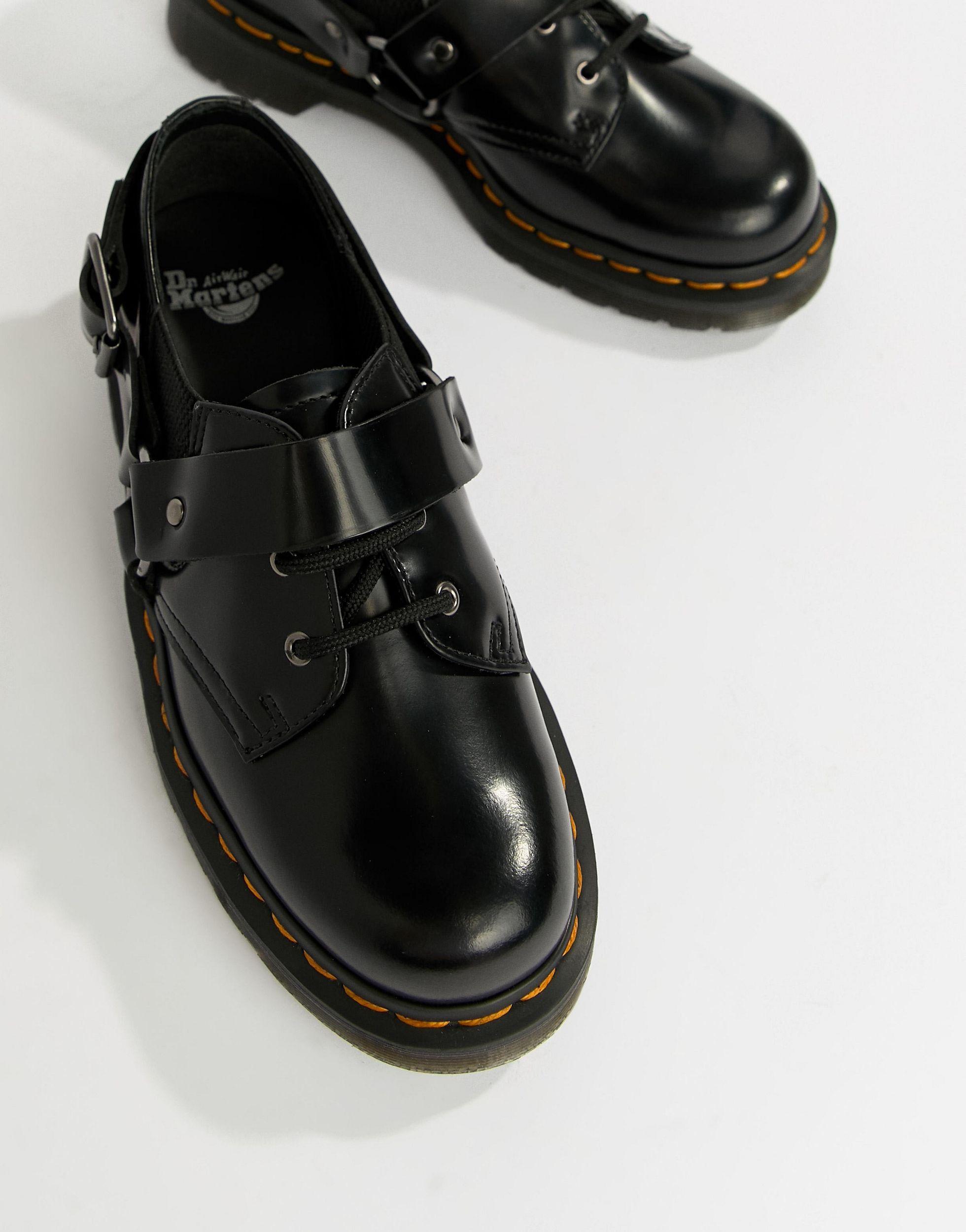 Dr. Martens Fulmar Leather Harness Flat Shoes in Black | Lyst