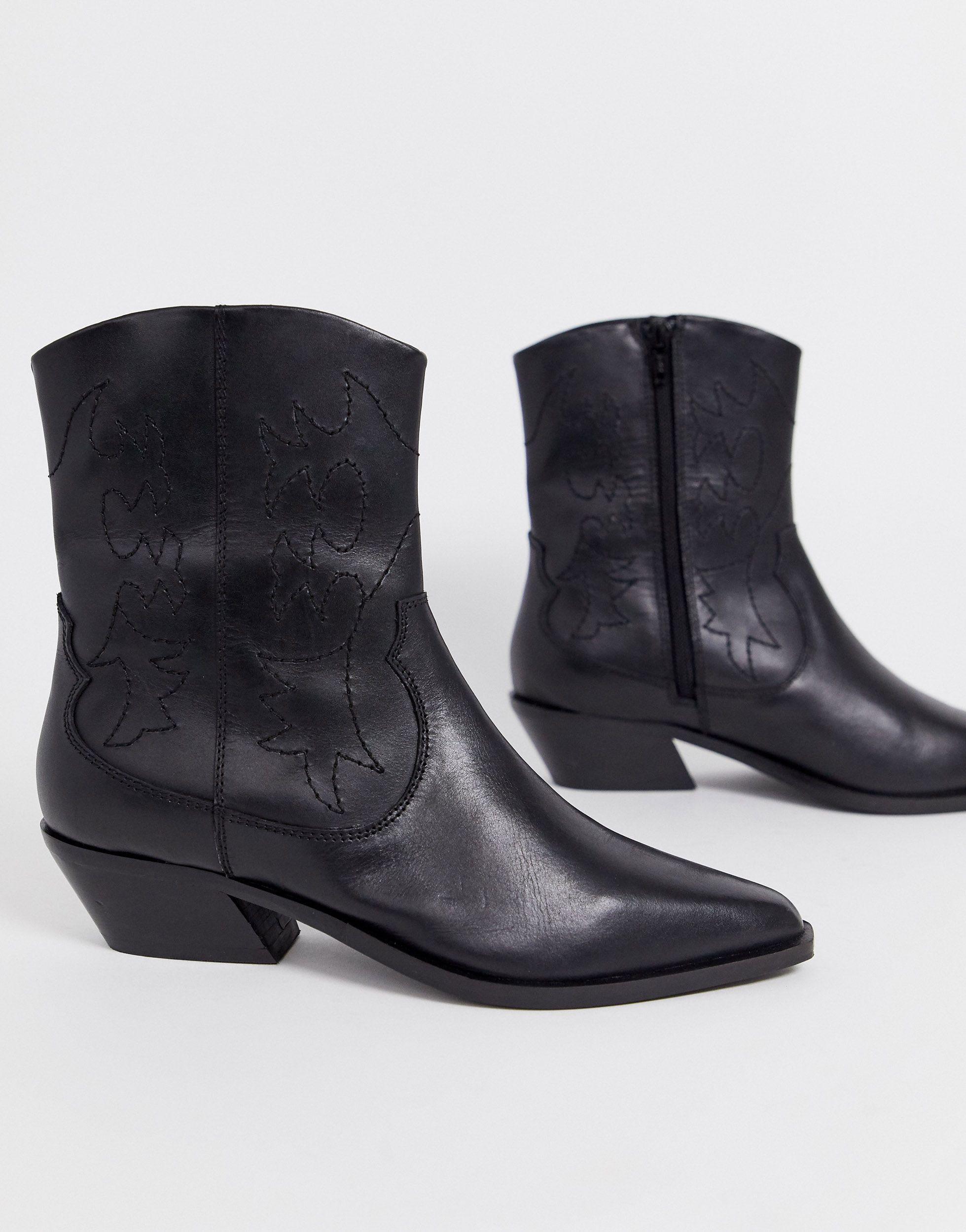 ASOS Wide Fit Autumnal Leather Western Boots In Black Lyst