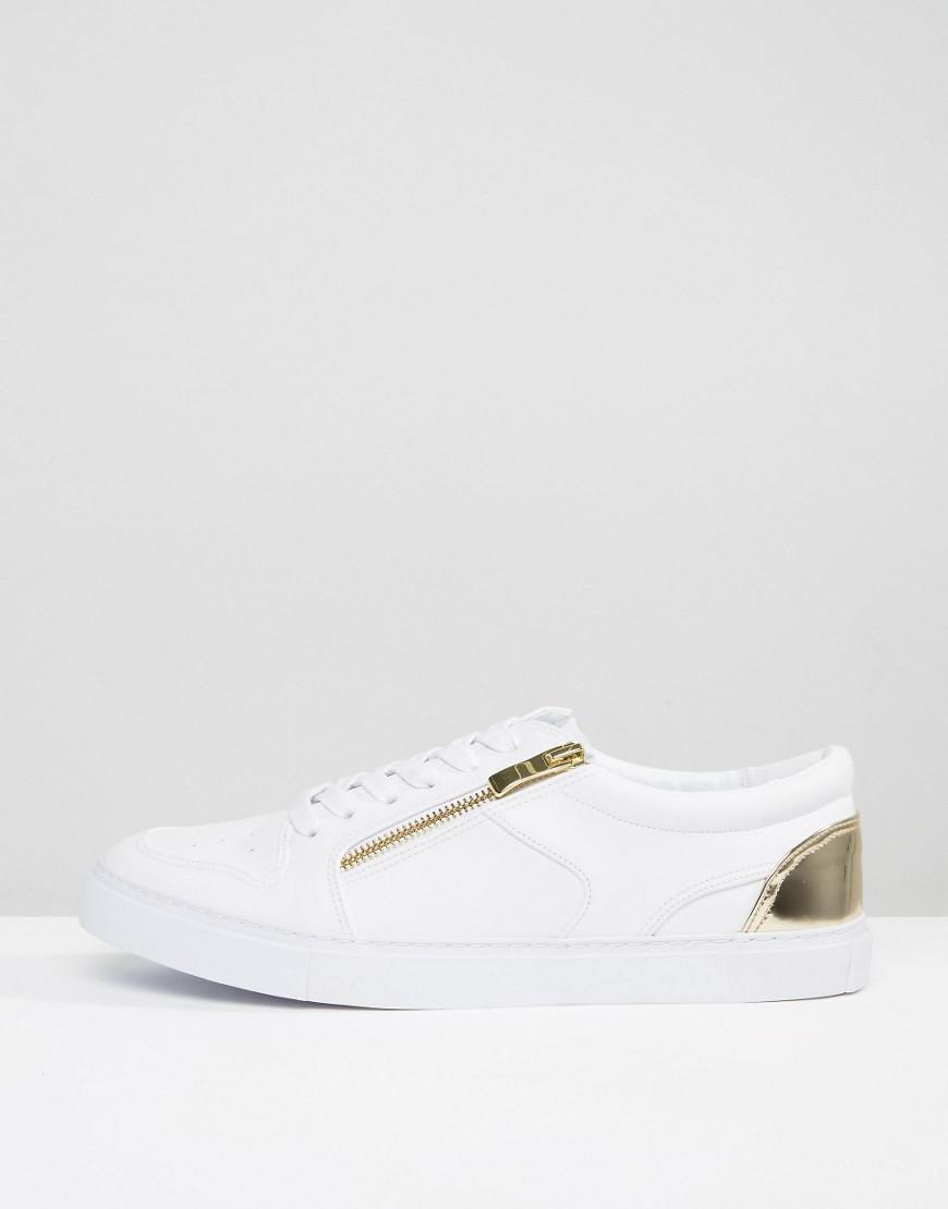 ASOS Sneakers In White With Gold Zip for Men | Lyst