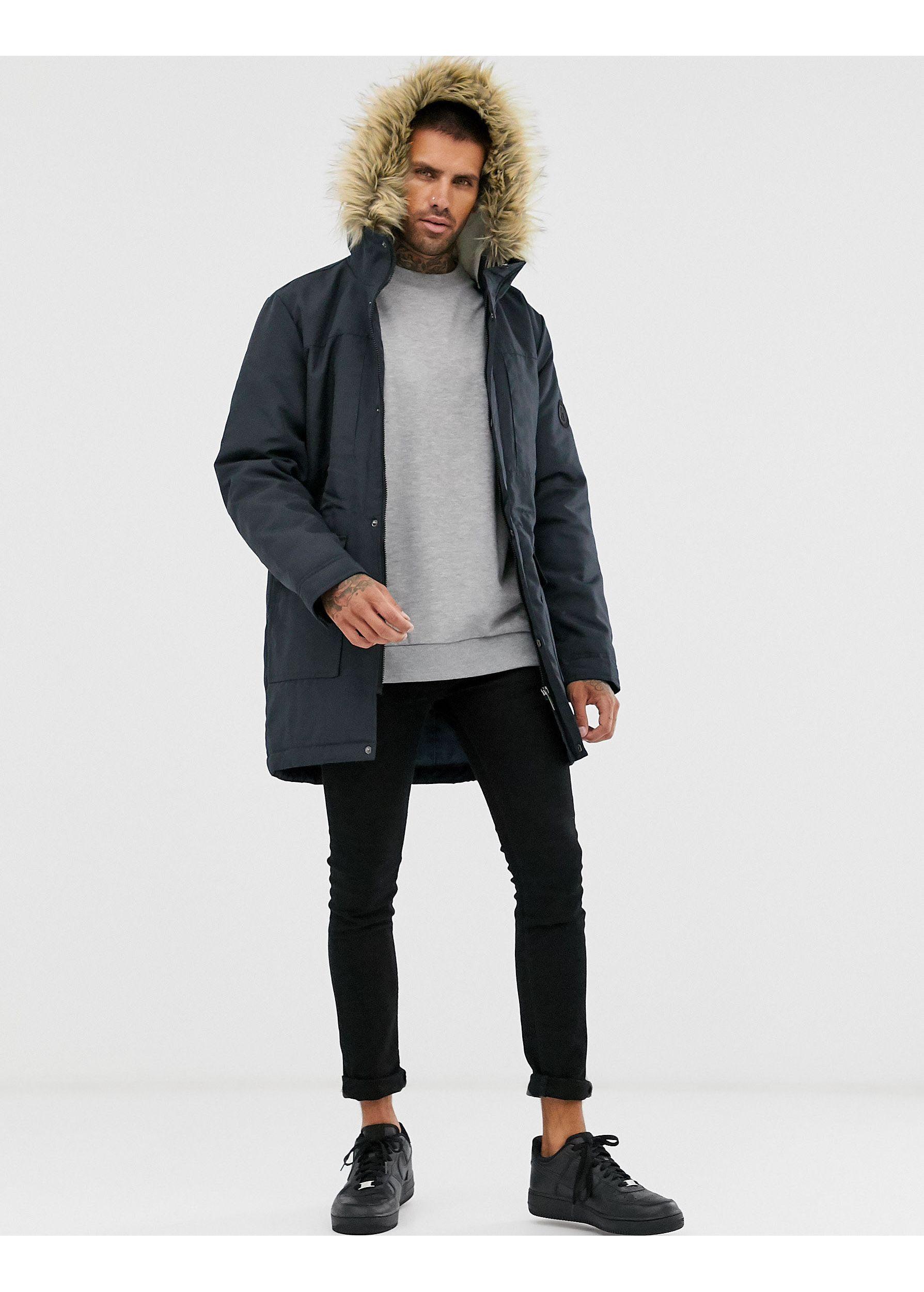 Only & Sons Fleece Parka With Borg Lined Hood And Removable Faux Fur in  Navy (Blue) for Men - Lyst