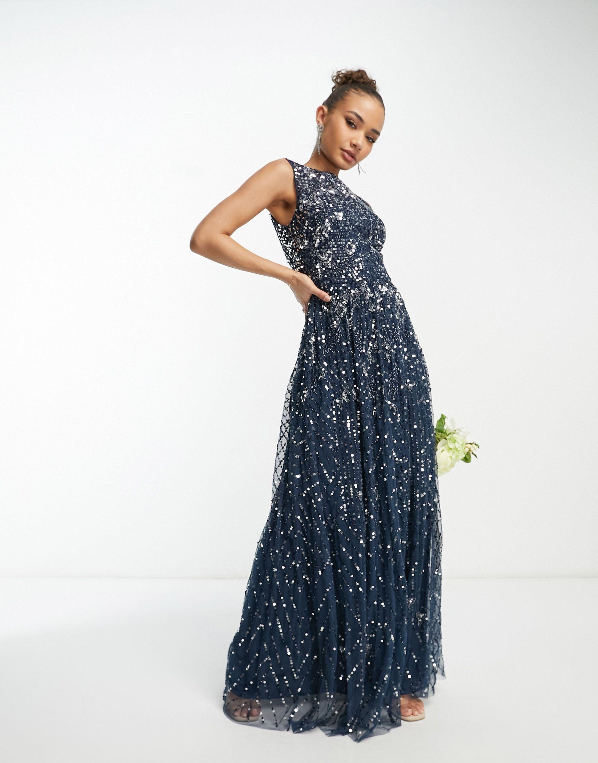 Beauut Bridesmaids Embellished Allover Maxi Dress in Blue Lyst