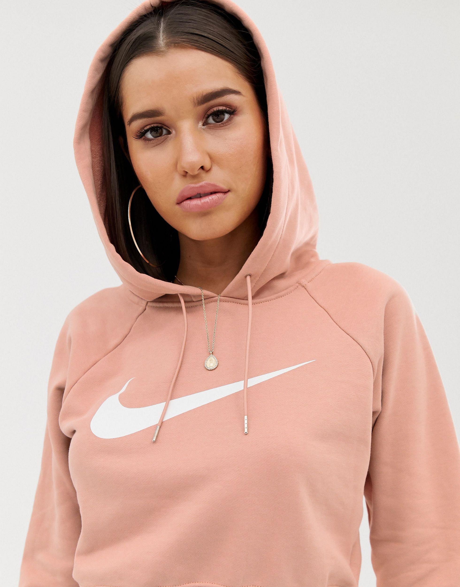 Nike Sportswear Swoosh Cropped French Terry Hoodie in Pink | Lyst Australia