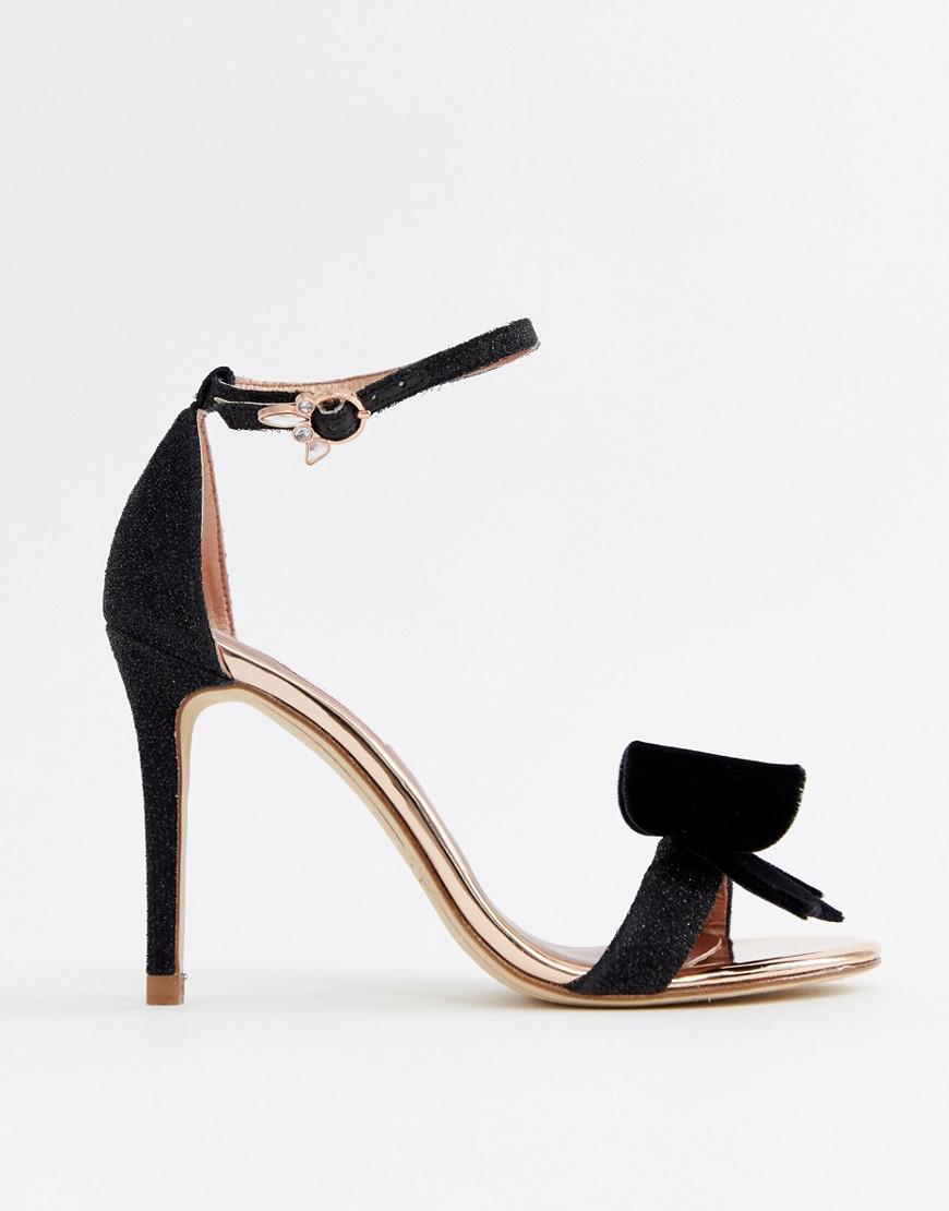 Ted Baker Black Sparkling Bow Detail Barely There Heeled Sandals | Lyst