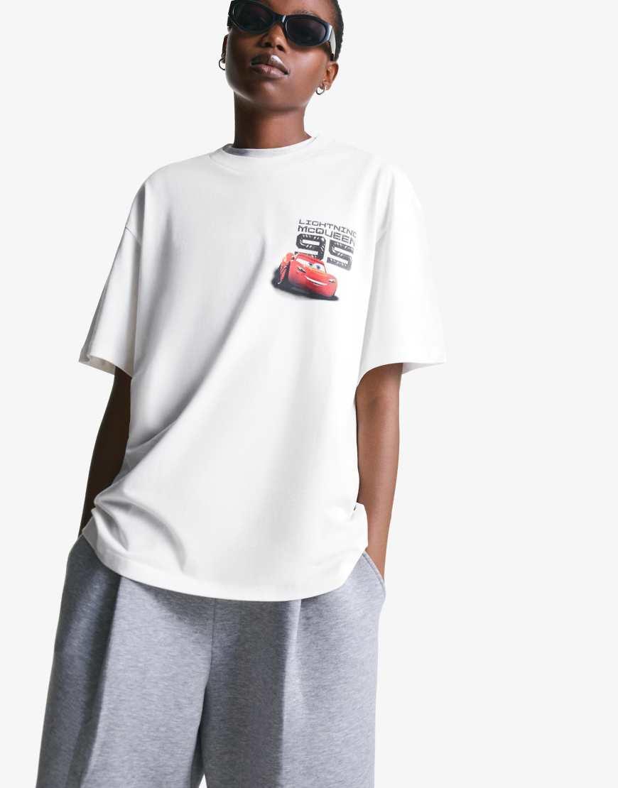 T-Shirt A Maniche Corte Bianca Con Stampa Di Cars da Uomo di