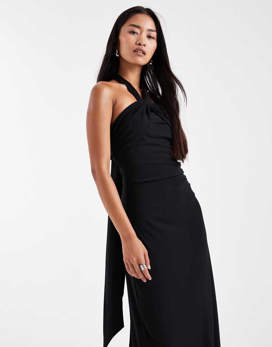 Six Stories Bridesmaids Stretch Halter Neck Maxi Dress in Black
