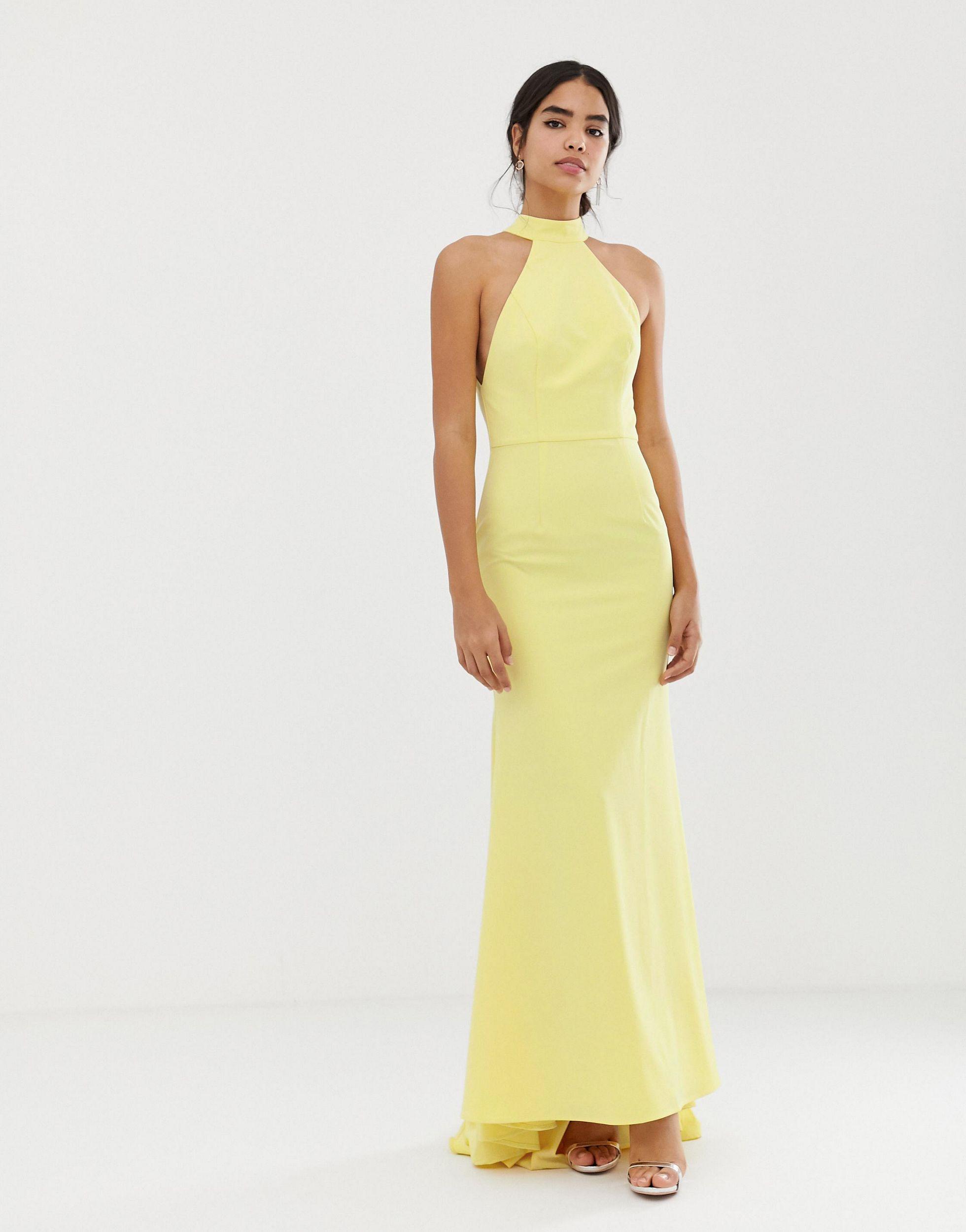 Jarlo High Neck Trophy Maxi Dress With Open Back Detail In Lemon in Yellow  | Lyst