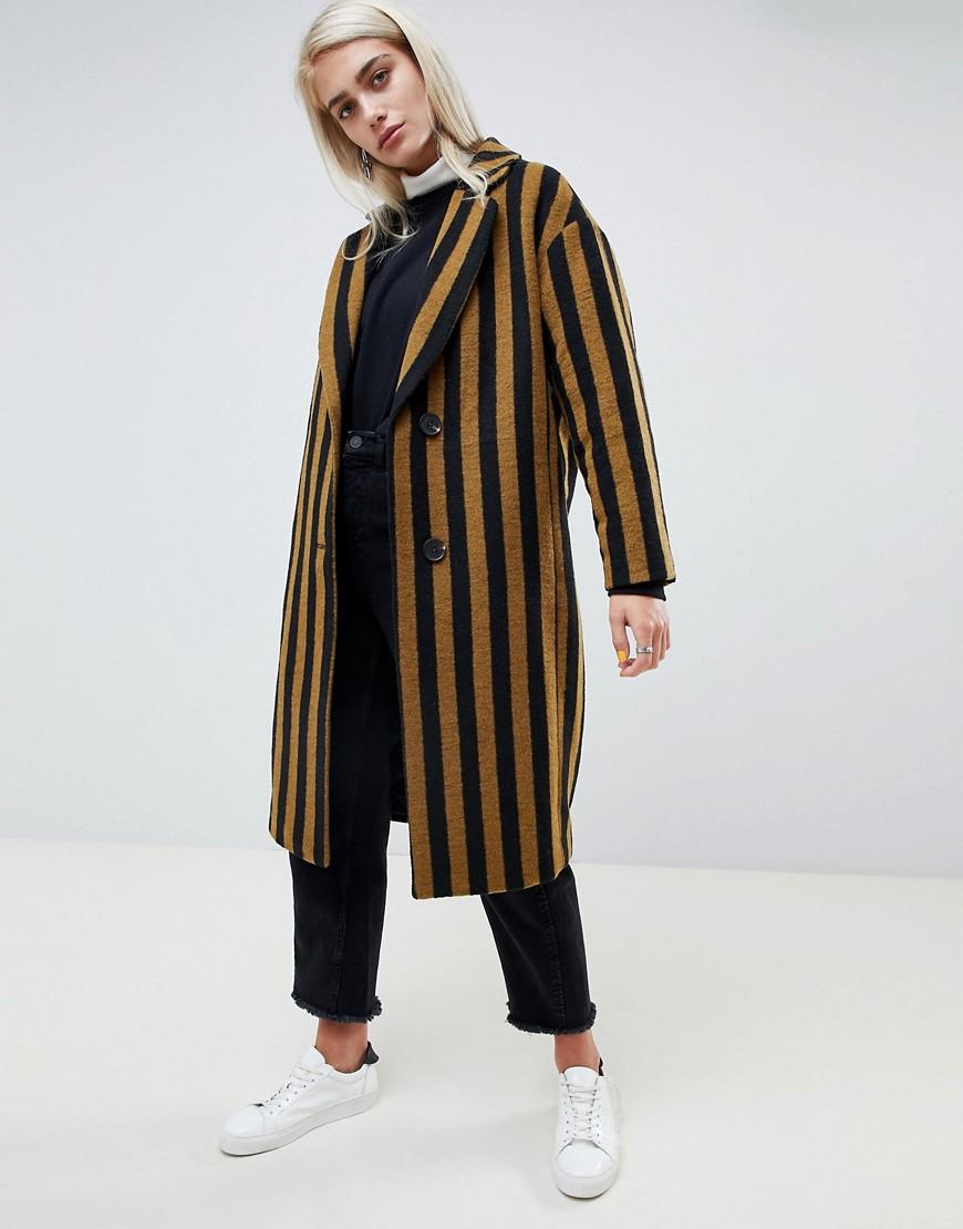 Moss Copenhagen Synthetic Tailored Coat In Contrast Stripe in Brown - Lyst