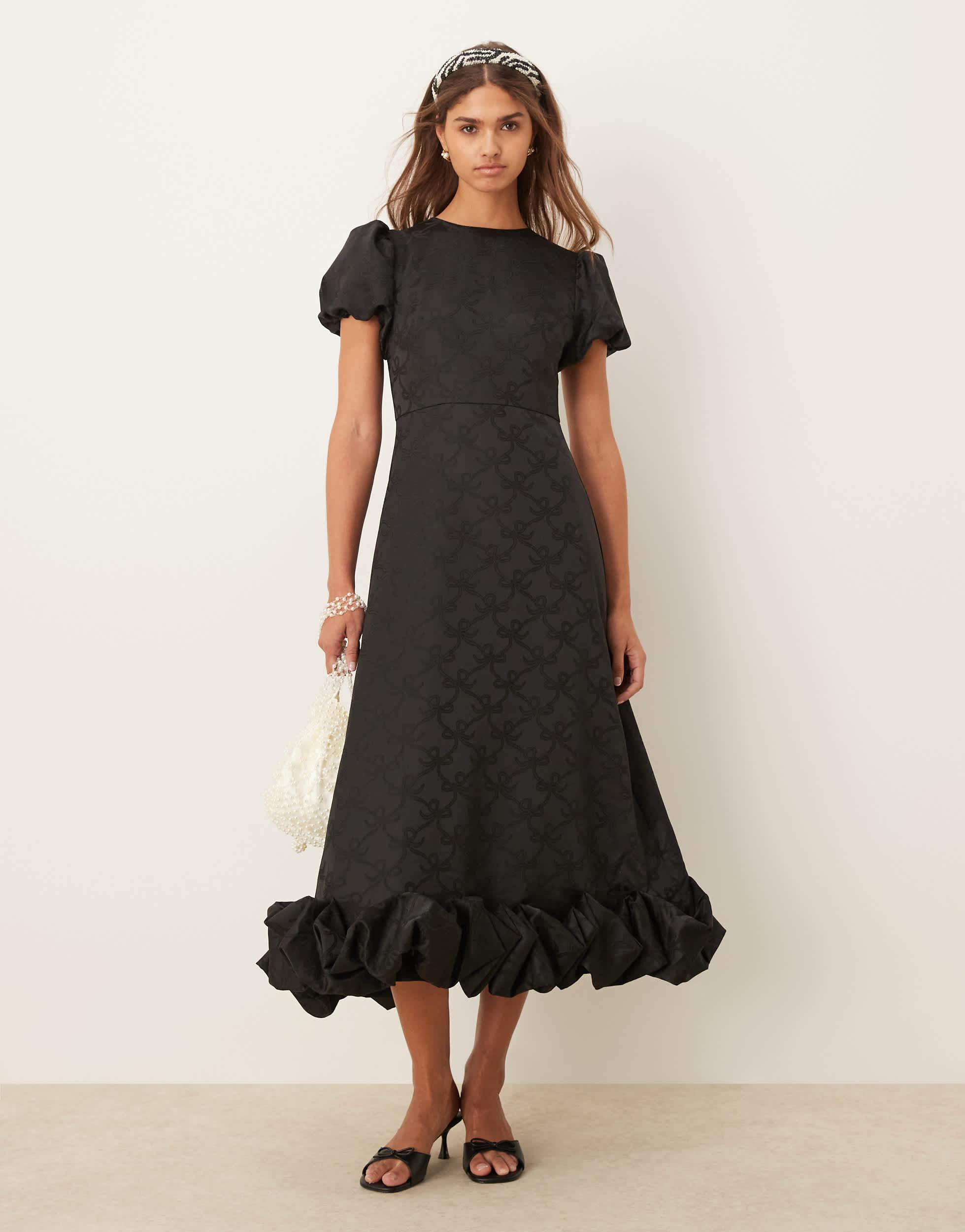Sister Jane Puff Sleeve Bubble Hem Maxi Dress in Black | Lyst