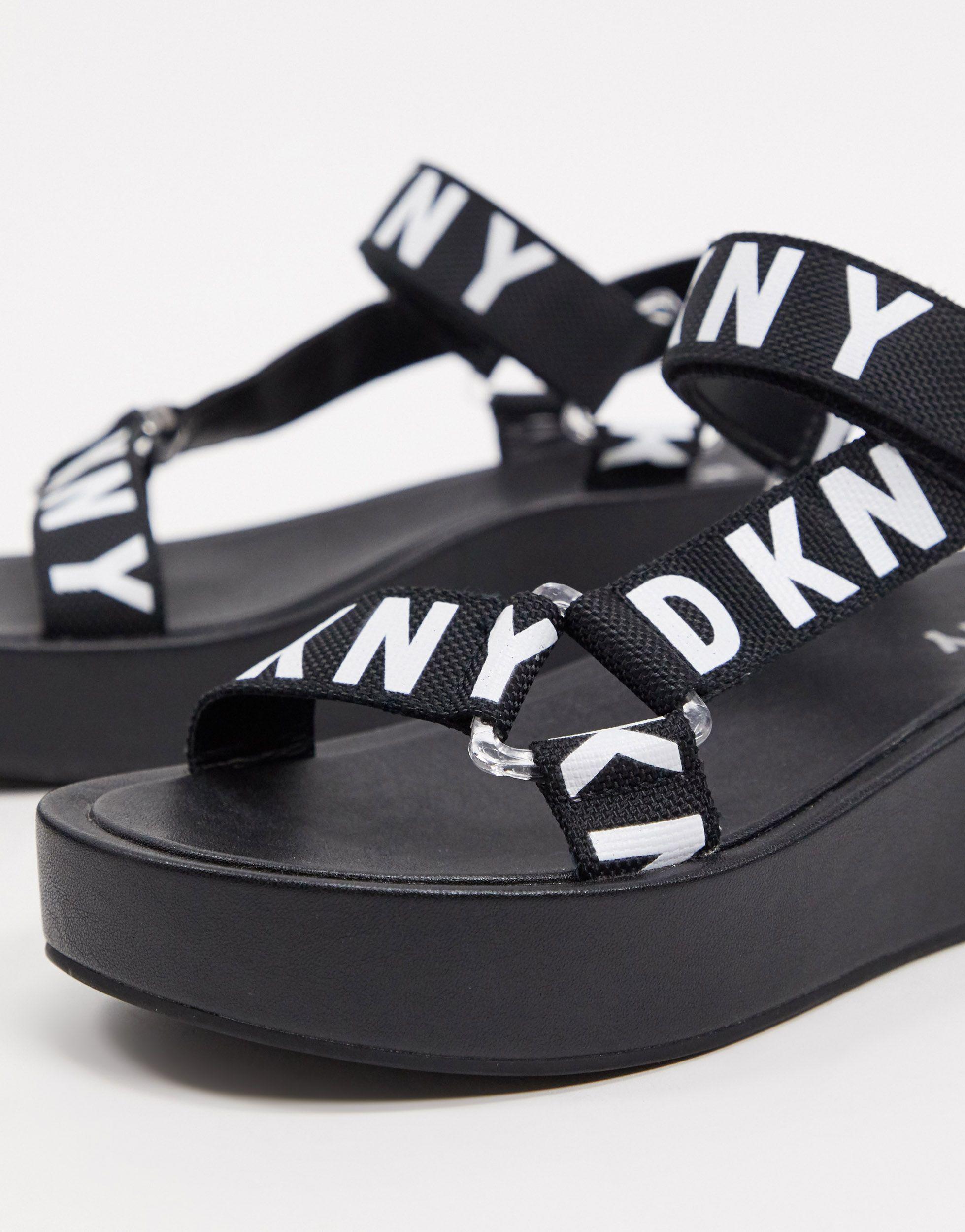 DKNY Logo Platform Sandals in Black | Lyst UK