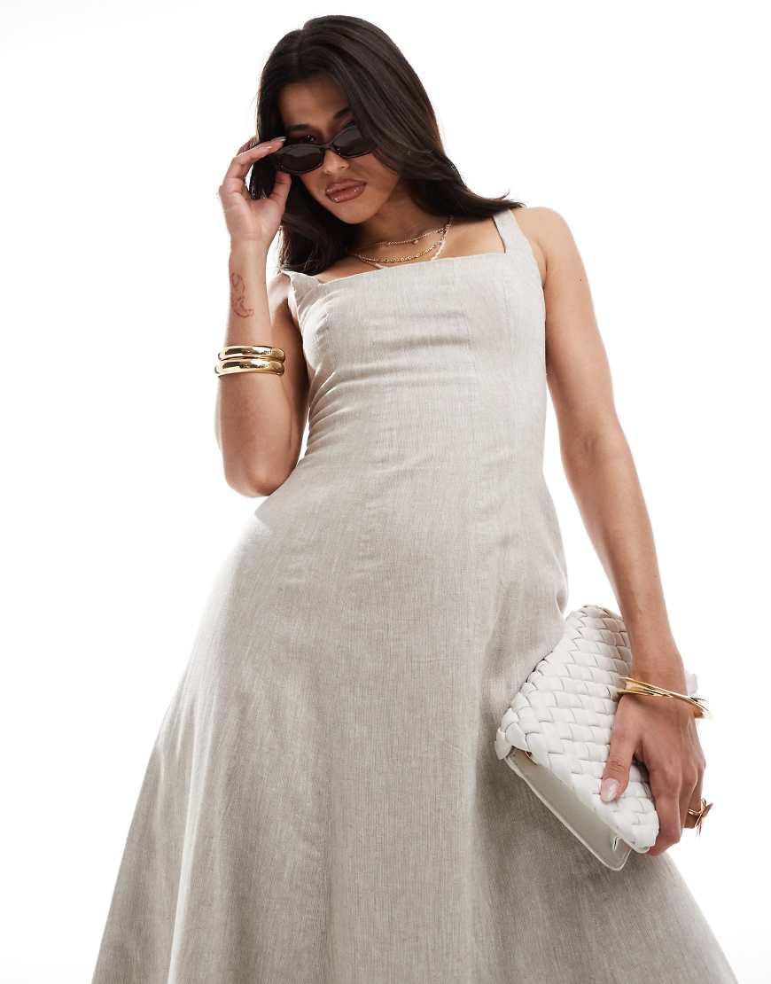 chinese dress ladies Black Linen-Blend Tailored Midi Dress main image 0